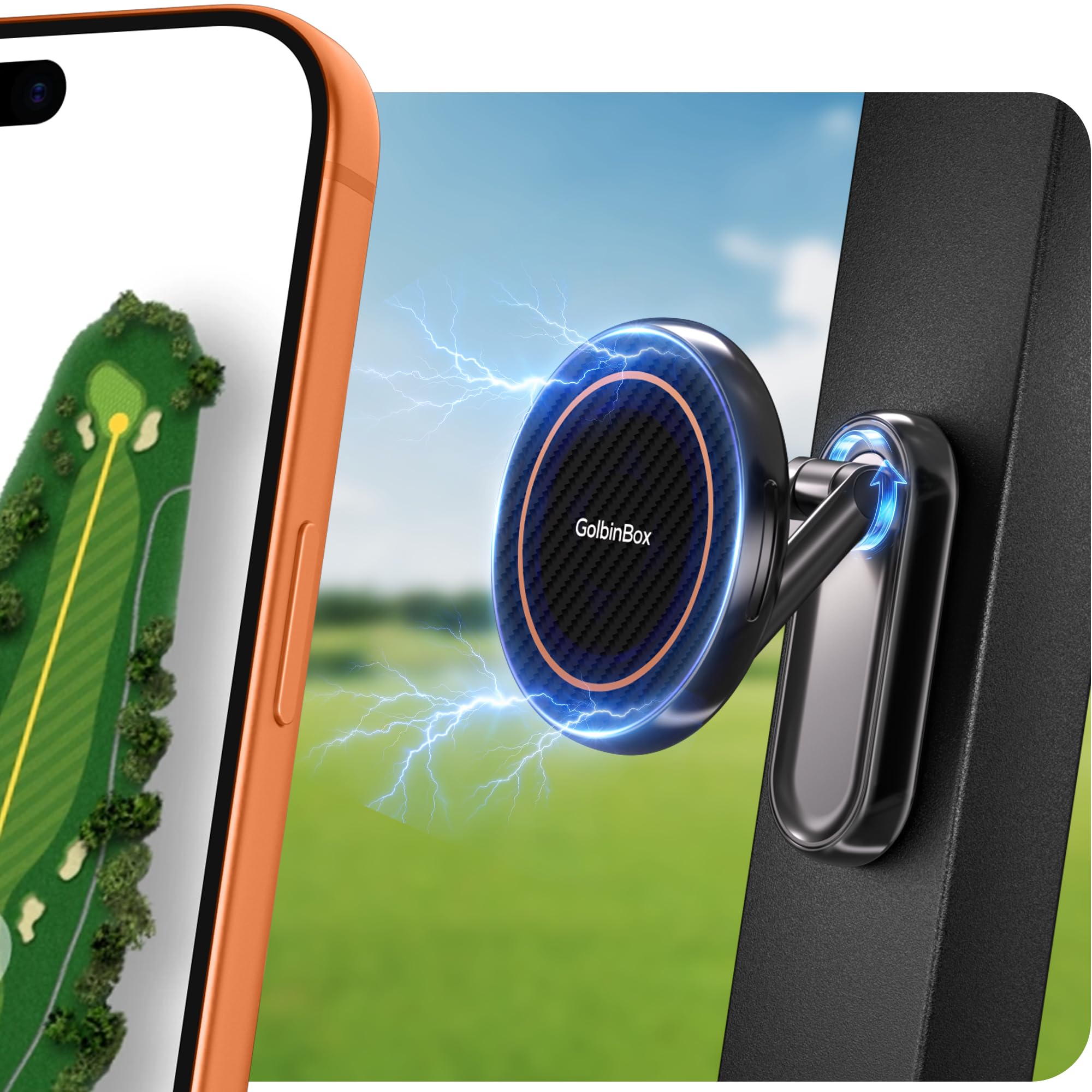 Magnetic Golf Cart Phone Holder 360 Spin, Fit for iPhone/Samsung