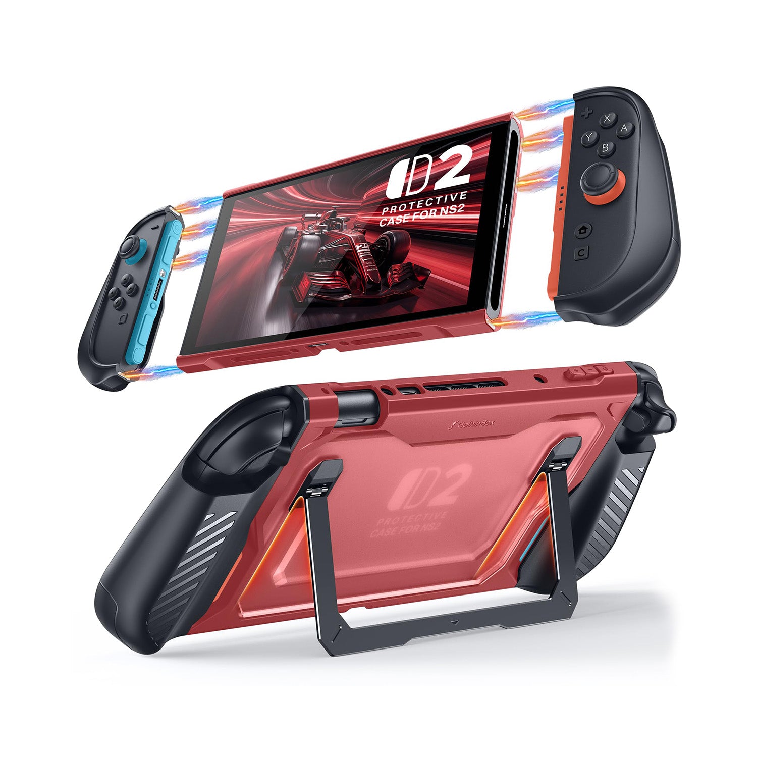 GolbinBox Hard Shell Case for Nintendo Switch 2 with Kickstand, Red
