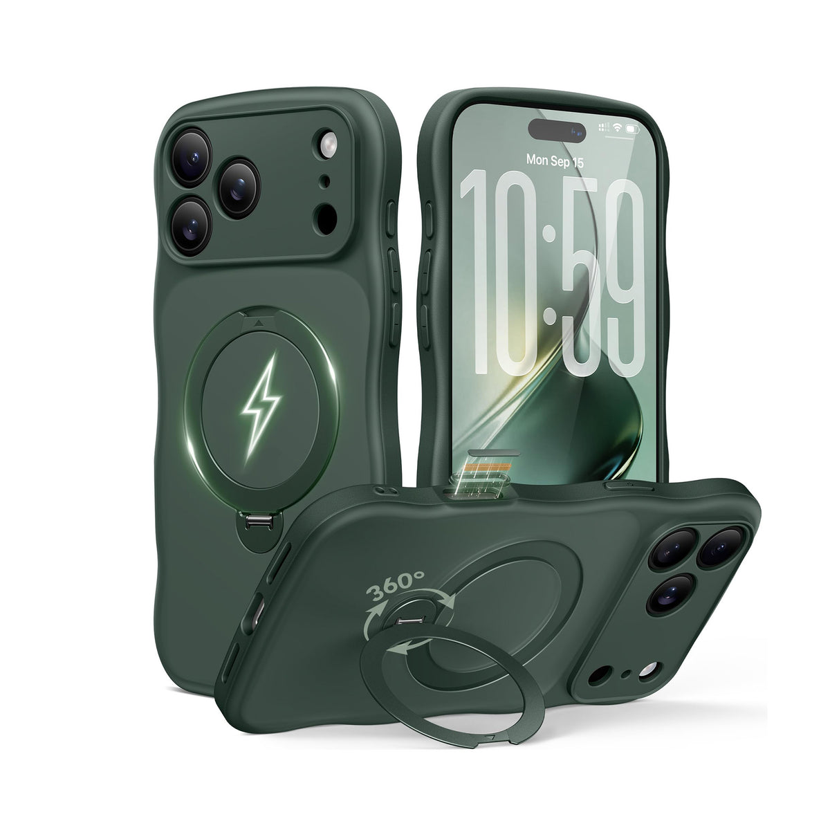 Magnetic for iPhone 18 Pro Case,360° Spin Stand Forest Green