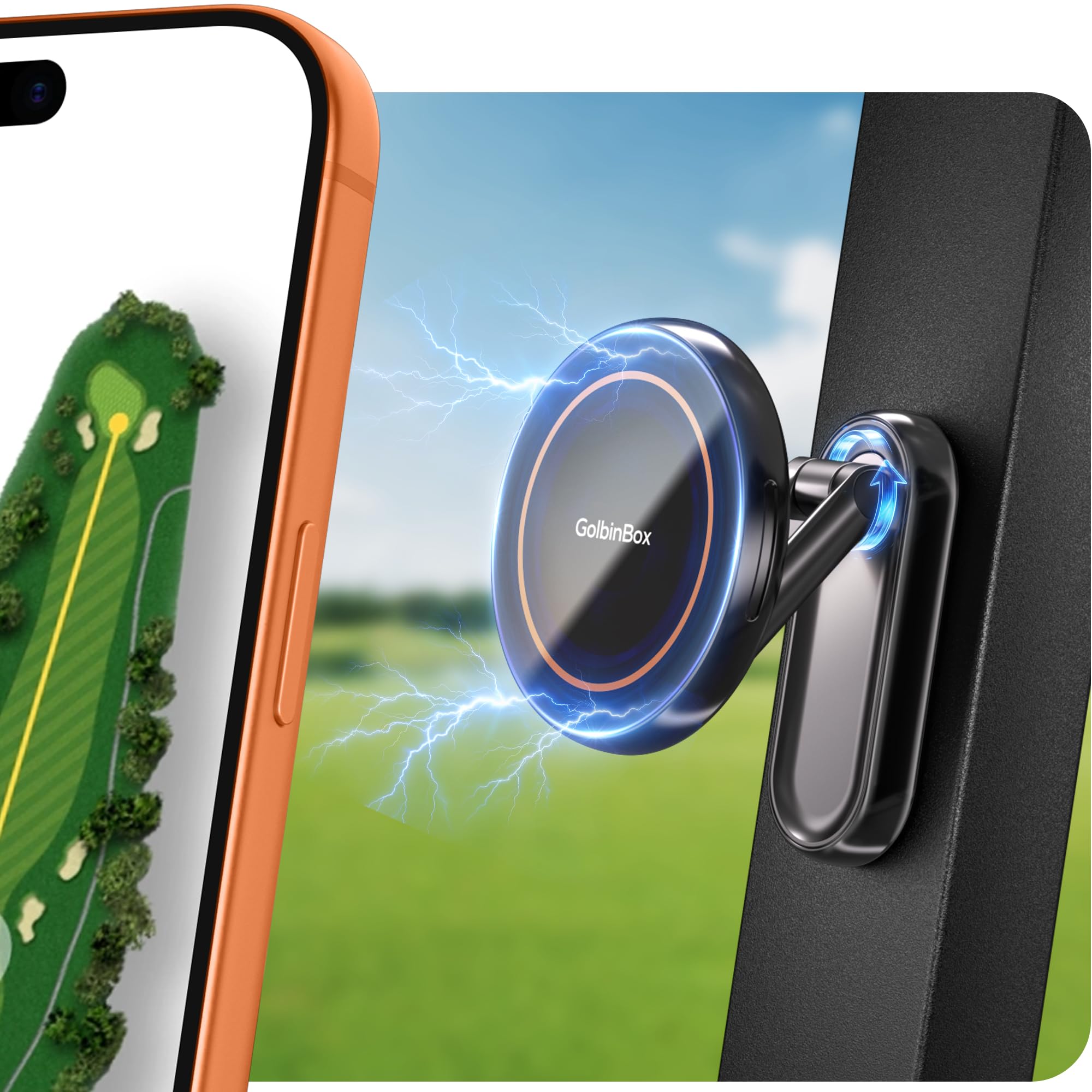 Magnetic Golf Cart Phone Holder 360 Spin, Fit for iPhone/Samsung