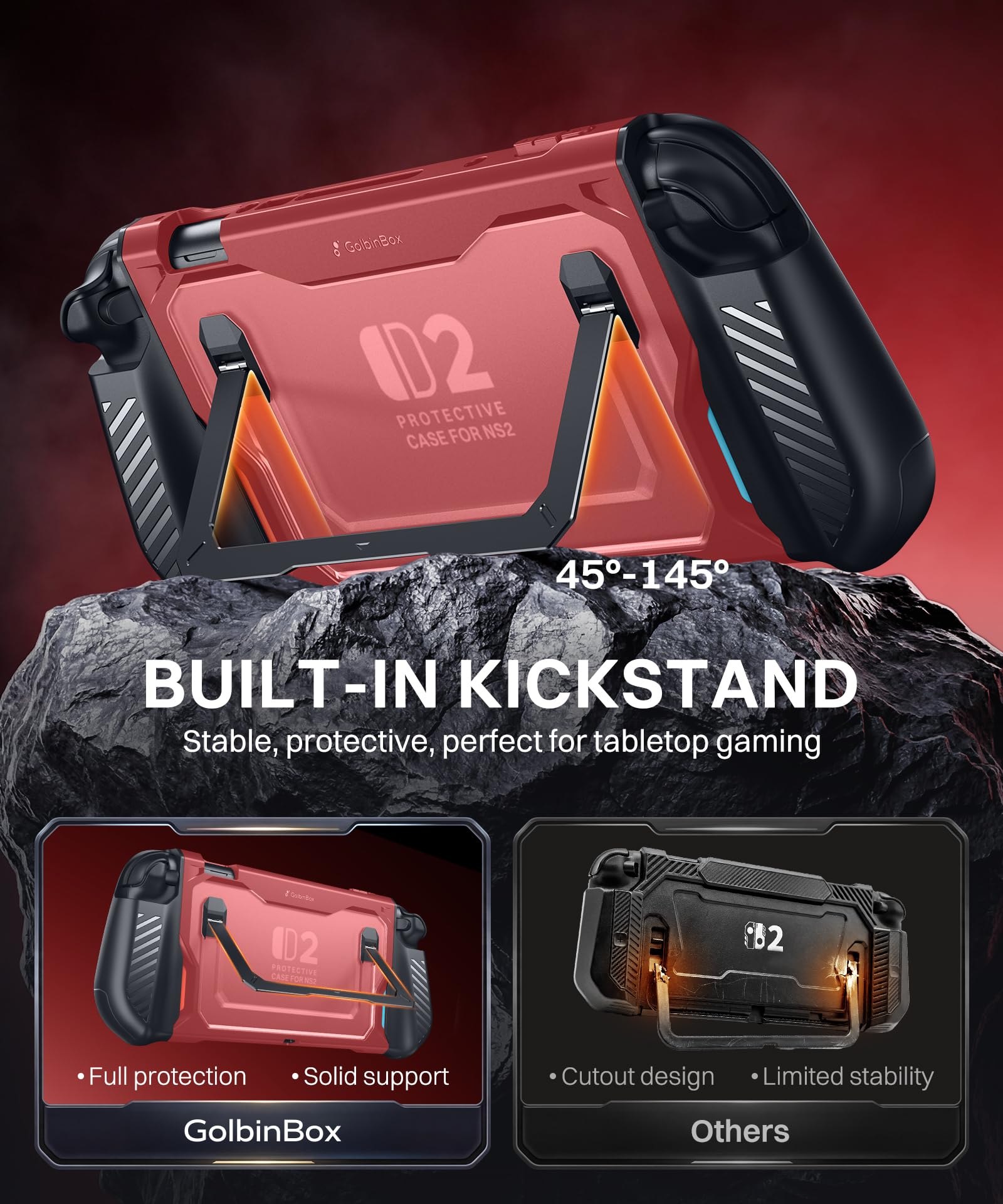 GolbinBox Hard Shell Case for Nintendo Switch 2 with Kickstand, Red