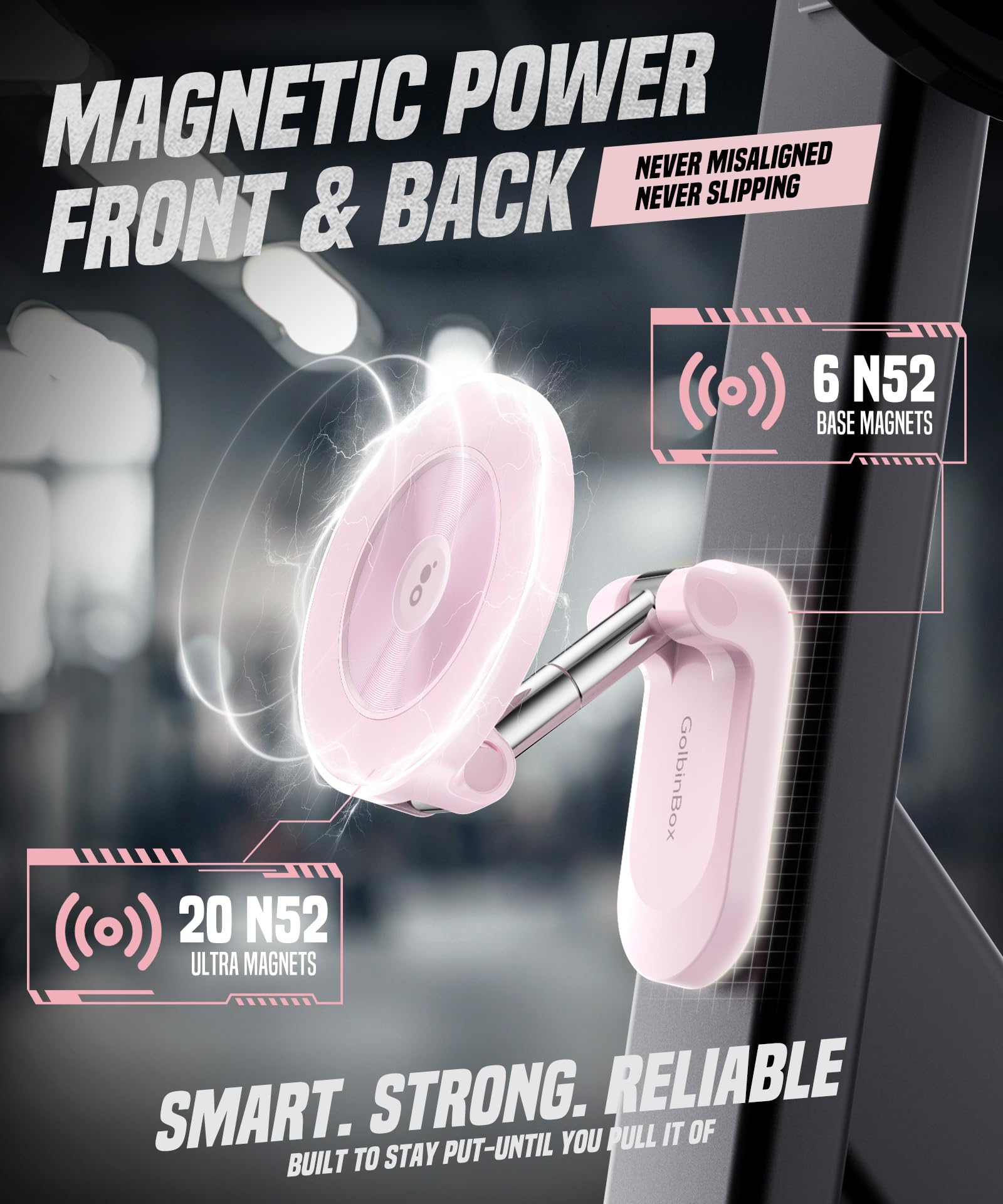 All Metal Dual Magnetic Gym Phone Holder for MagSafe, Pink