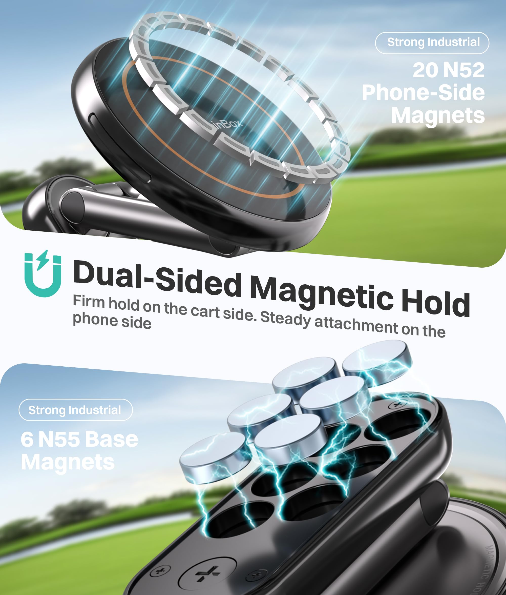 Magnetic Golf Cart Phone Holder 360 Spin, Fit for iPhone/Samsung