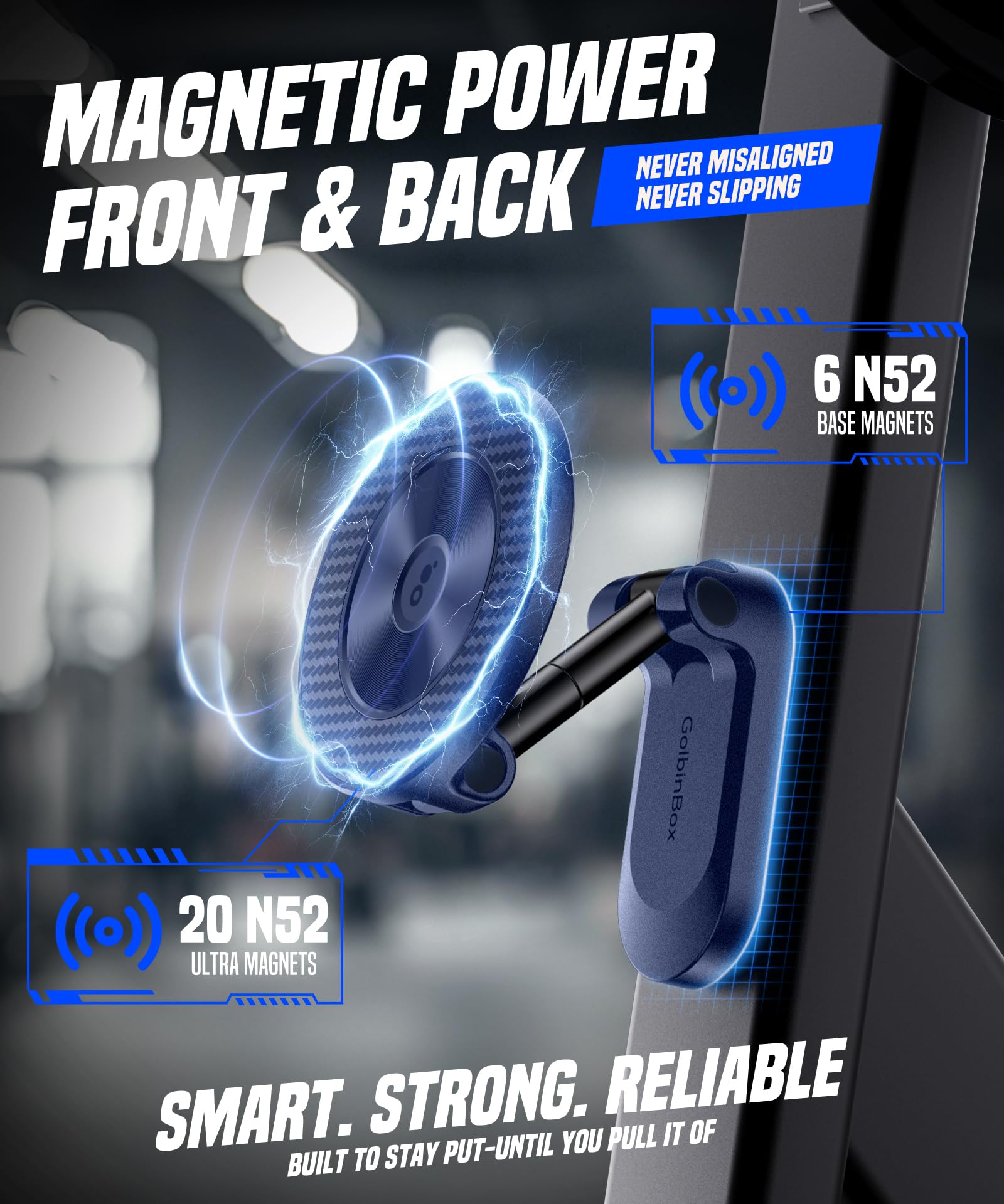 GolbinBox All Metal Dual Magnetic Gym Phone Holder for MagSafe, Blue