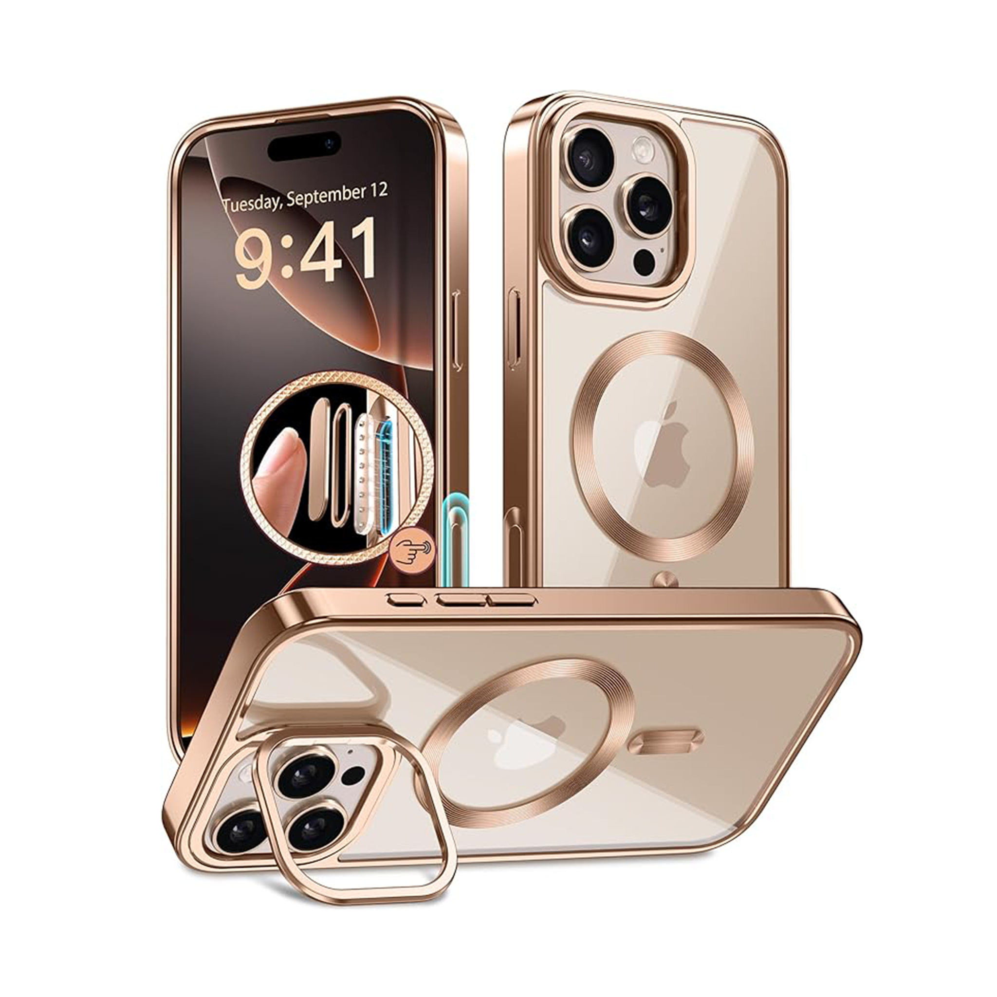 GolbinBox Magnetic for iPhone 16 Pro Max Case Built-in Camera Stash Stand