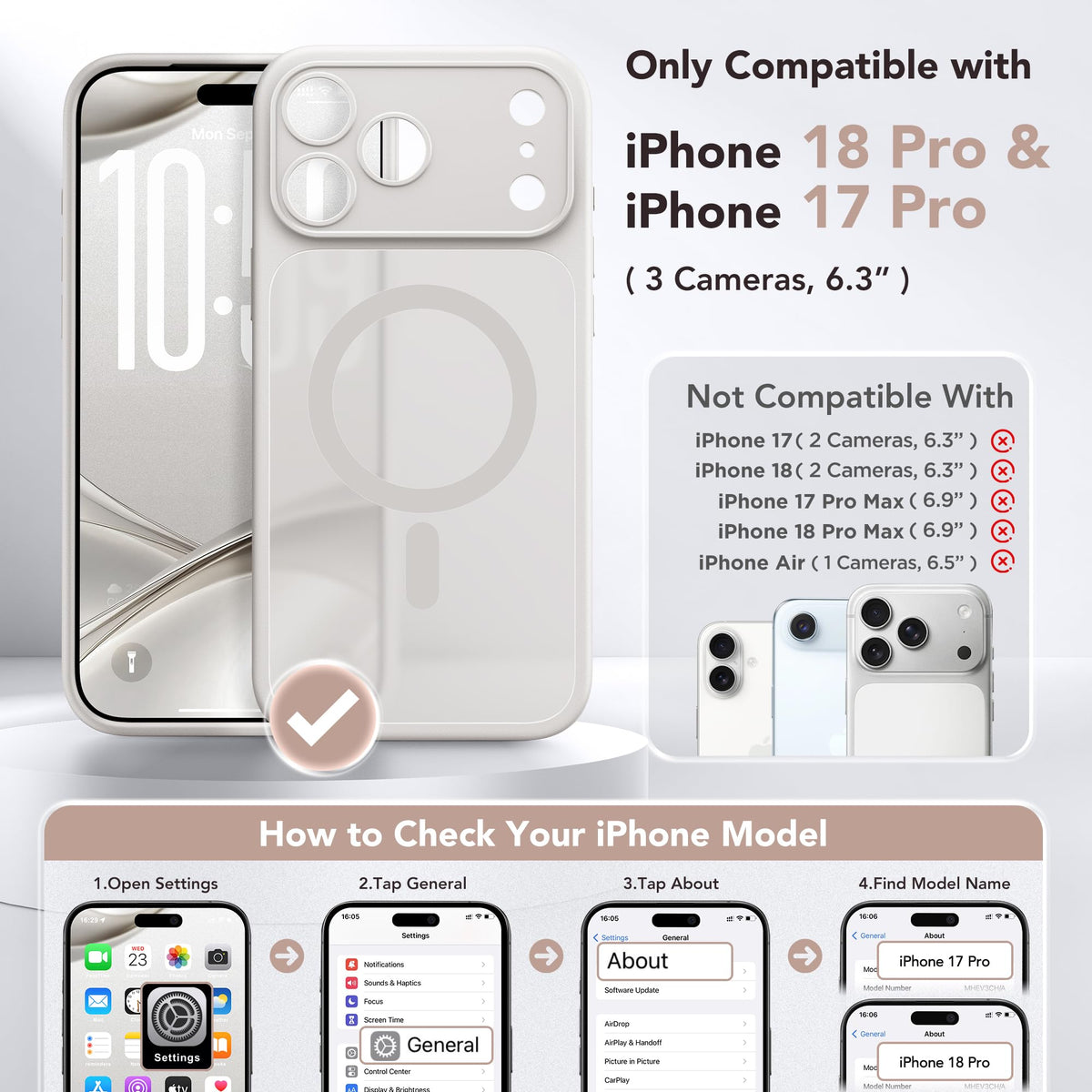 GolbinBox Magnetic Shockproof for iPhone 18 Pro Case, Stone