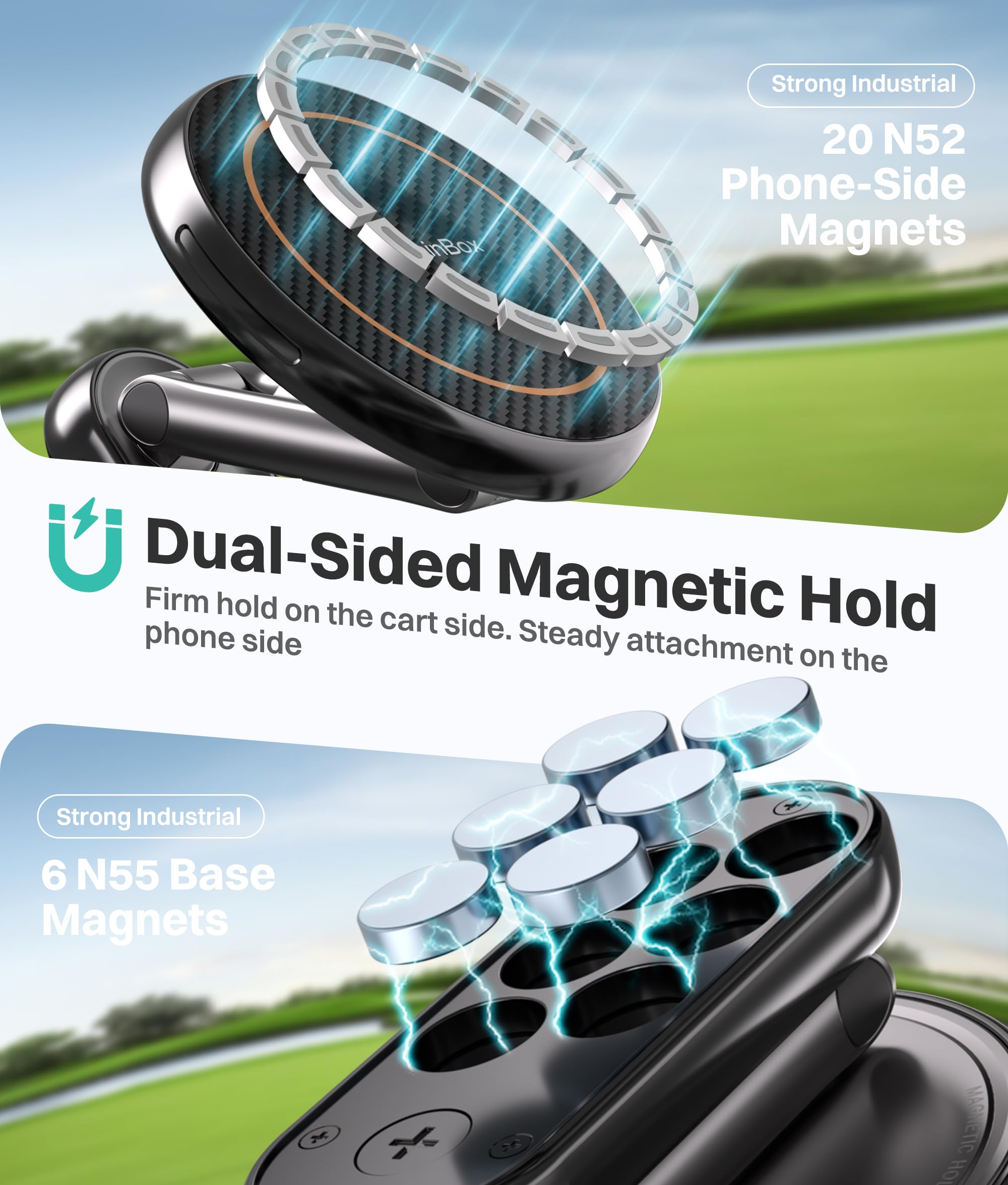 Magnetic Golf Cart Phone Holder 360 Spin, Fit for iPhone/Samsung