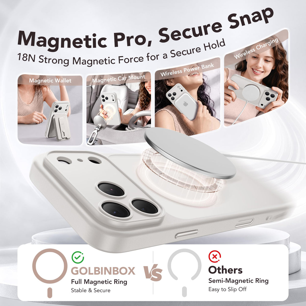 GolbinBox Magnetic Shockproof for iPhone 18 Pro Case, Stone