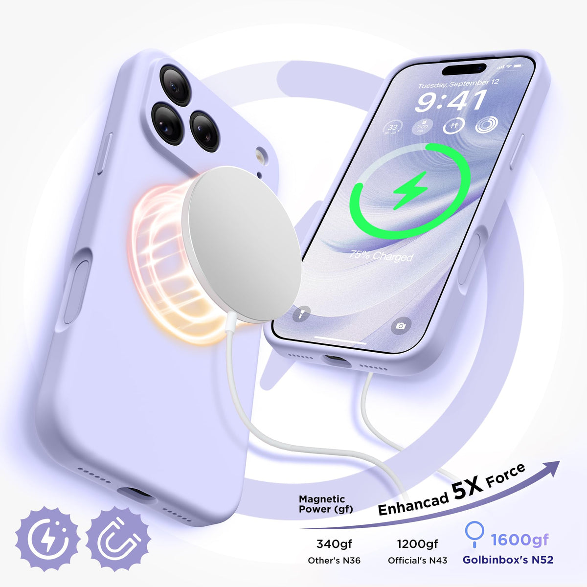 GolbinBox Magnetic for iPhone 18 Pro Case, Lilac