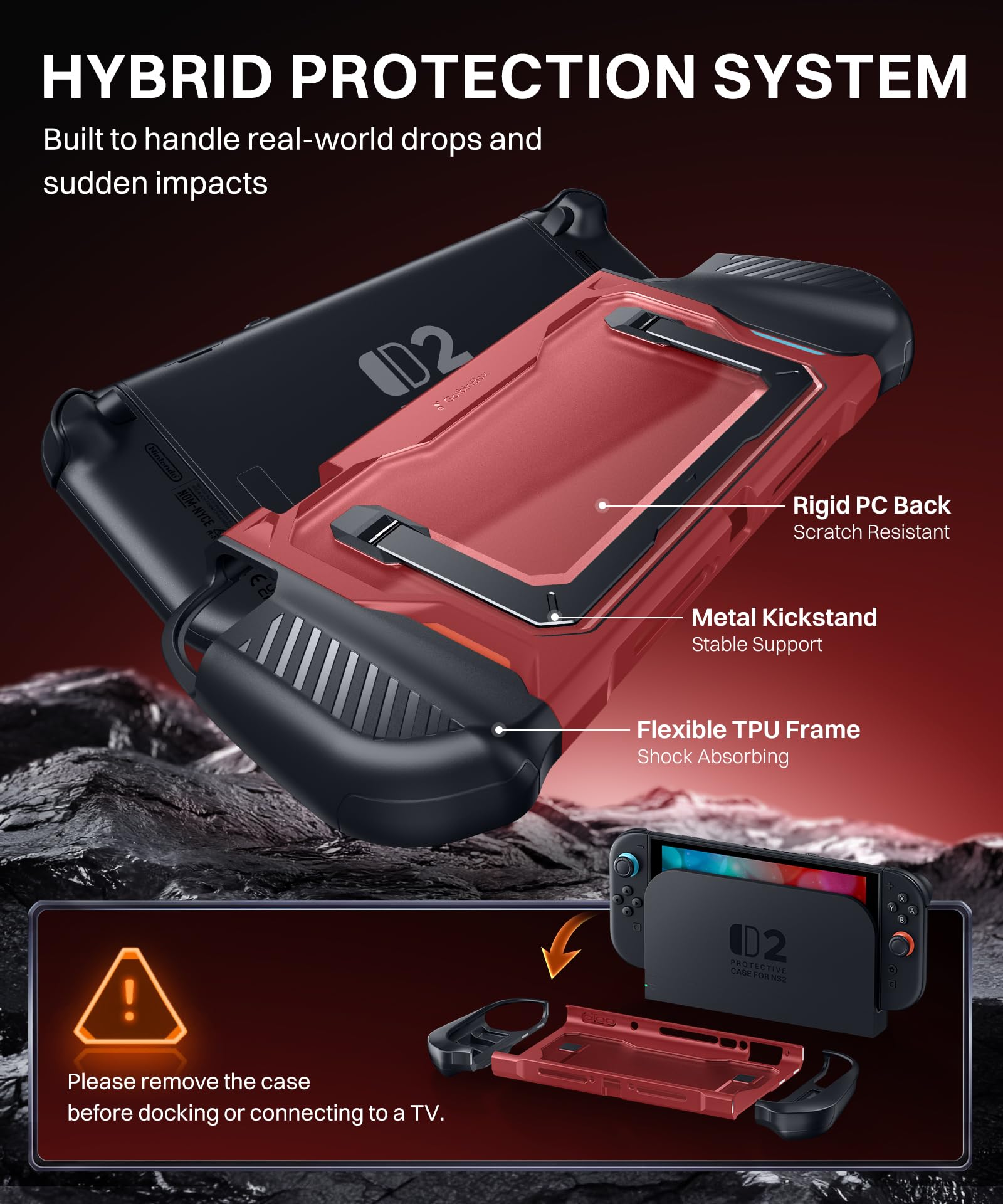 GolbinBox Hard Shell Case for Nintendo Switch 2 with Kickstand, Red