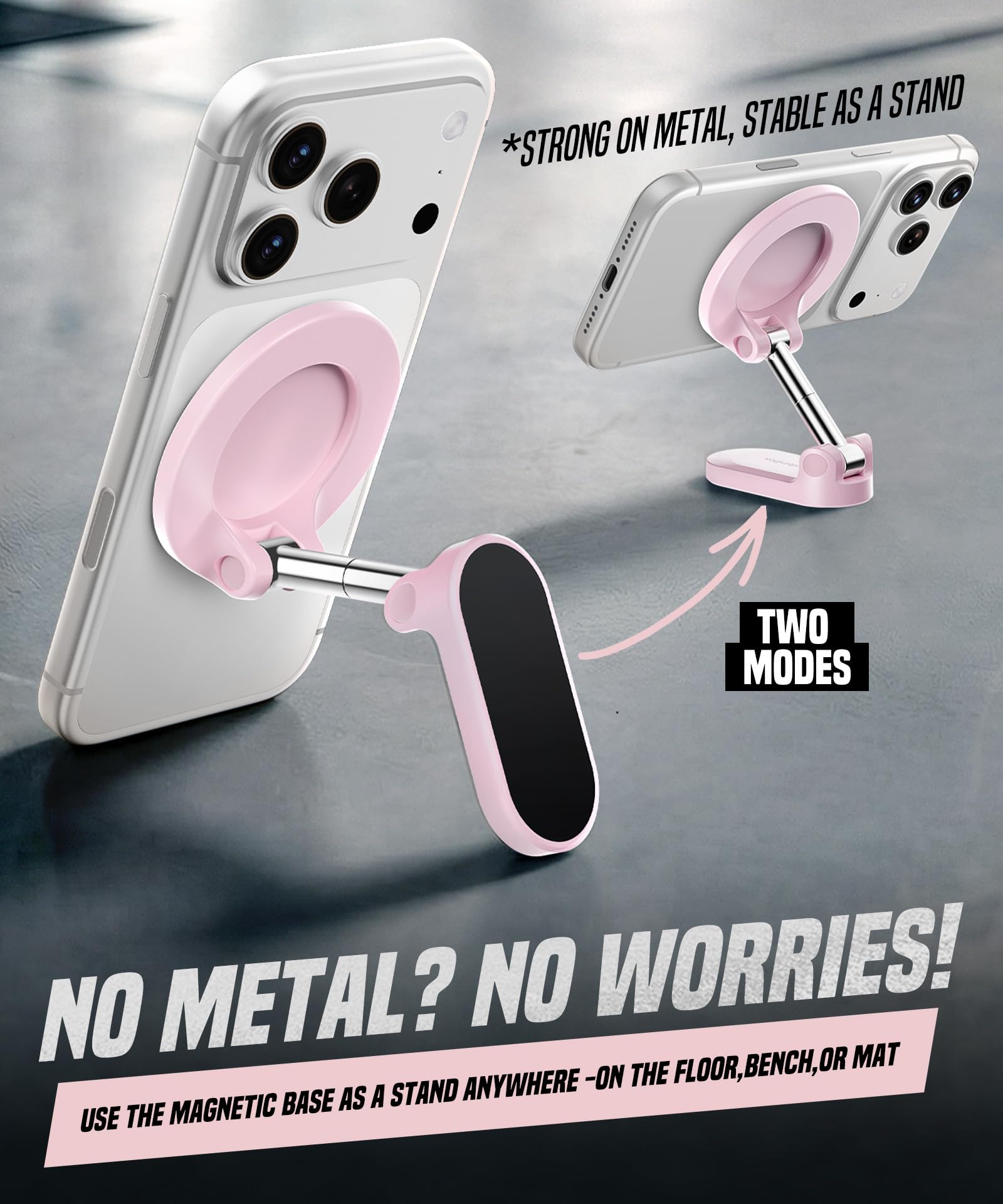 All Metal Dual Magnetic Gym Phone Holder for MagSafe, Pink