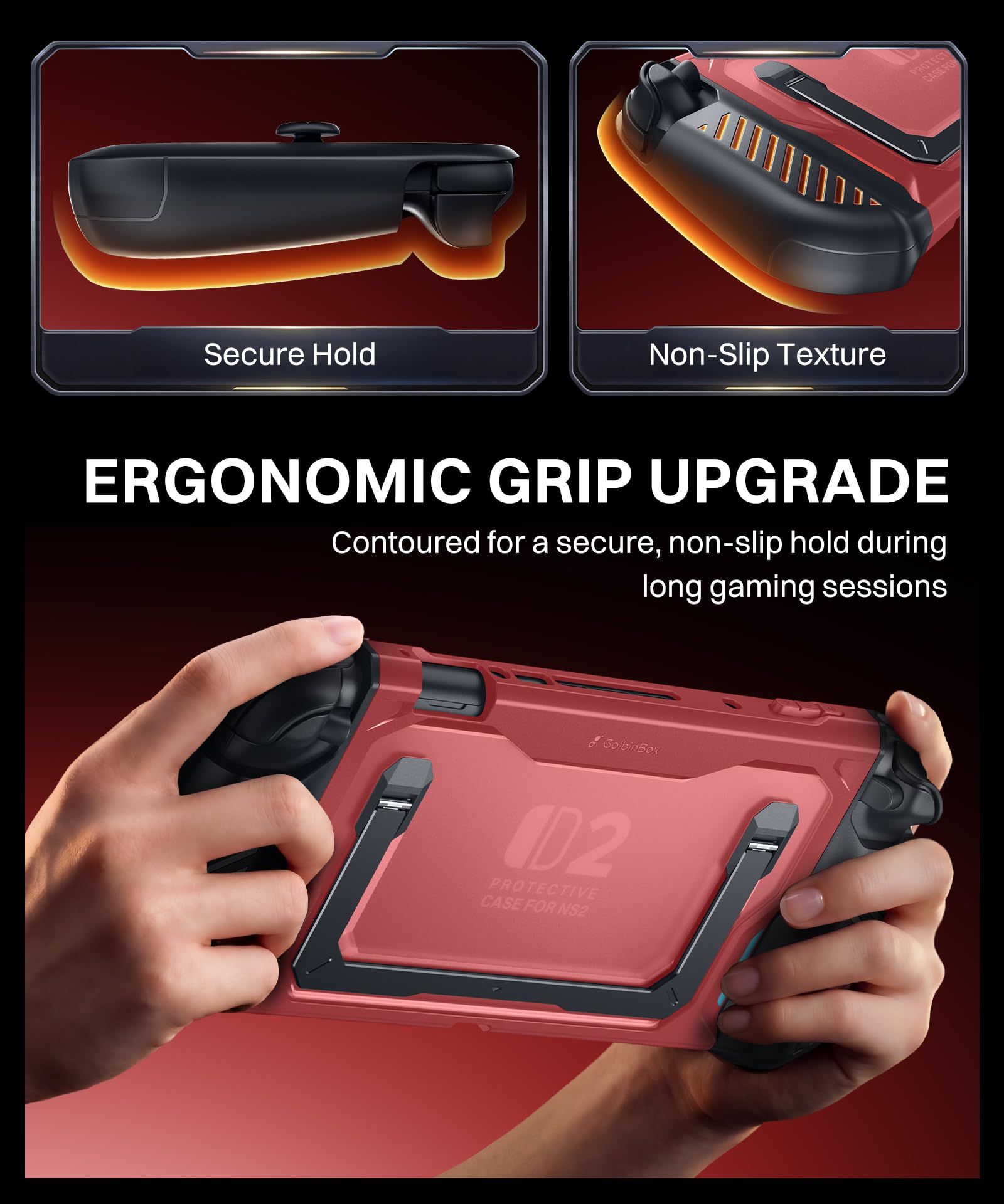 GolbinBox Hard Shell Case for Nintendo Switch 2 with Kickstand, Red