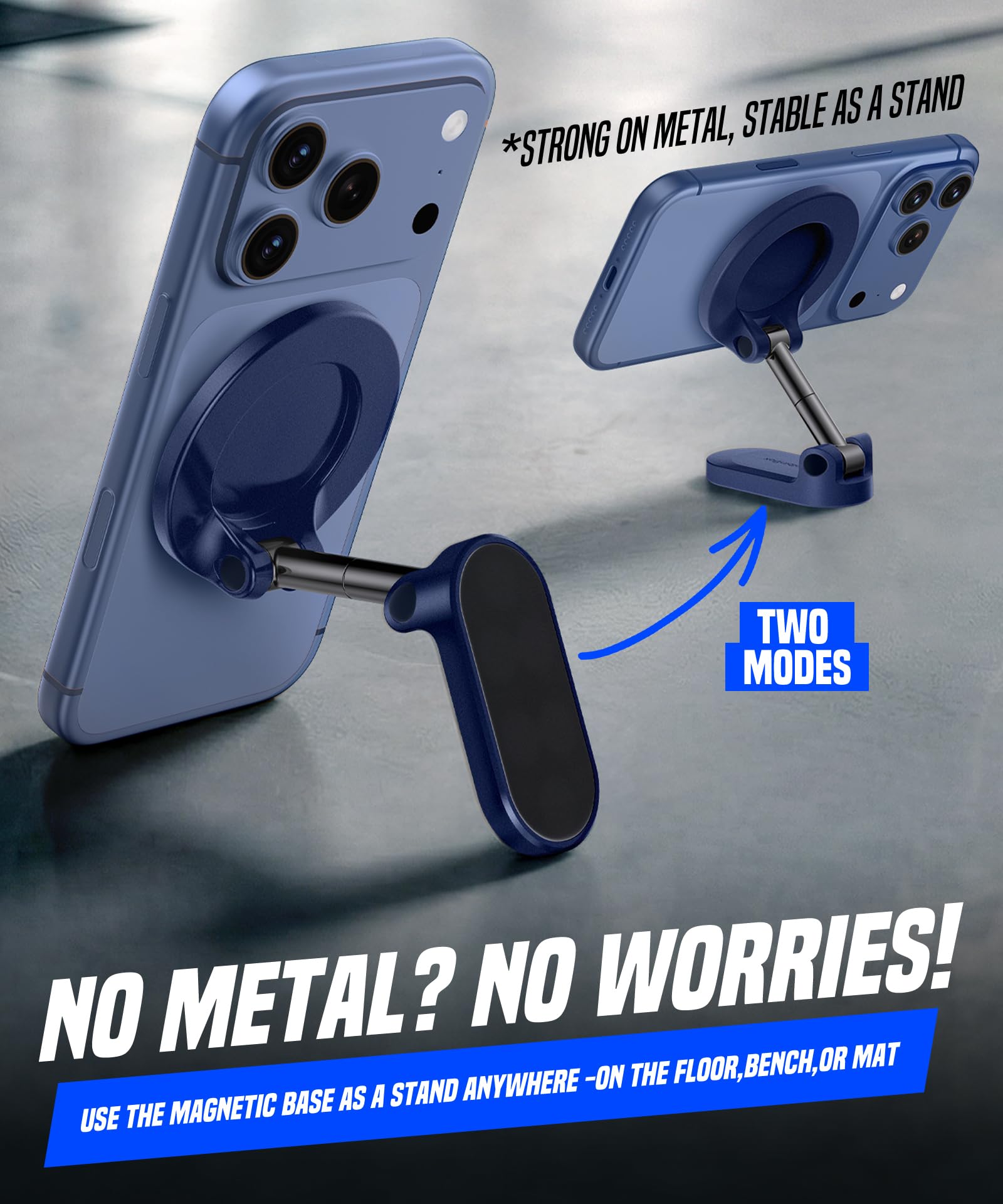 GolbinBox All Metal Dual Magnetic Gym Phone Holder for MagSafe, Blue