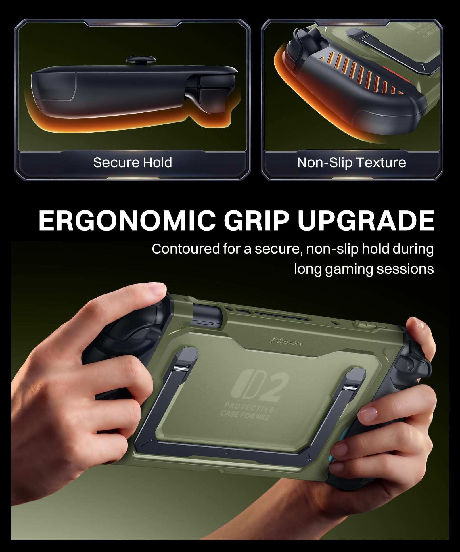GolbinBox Hard Shell Case for Nintendo Switch 2 with Kickstand, Green