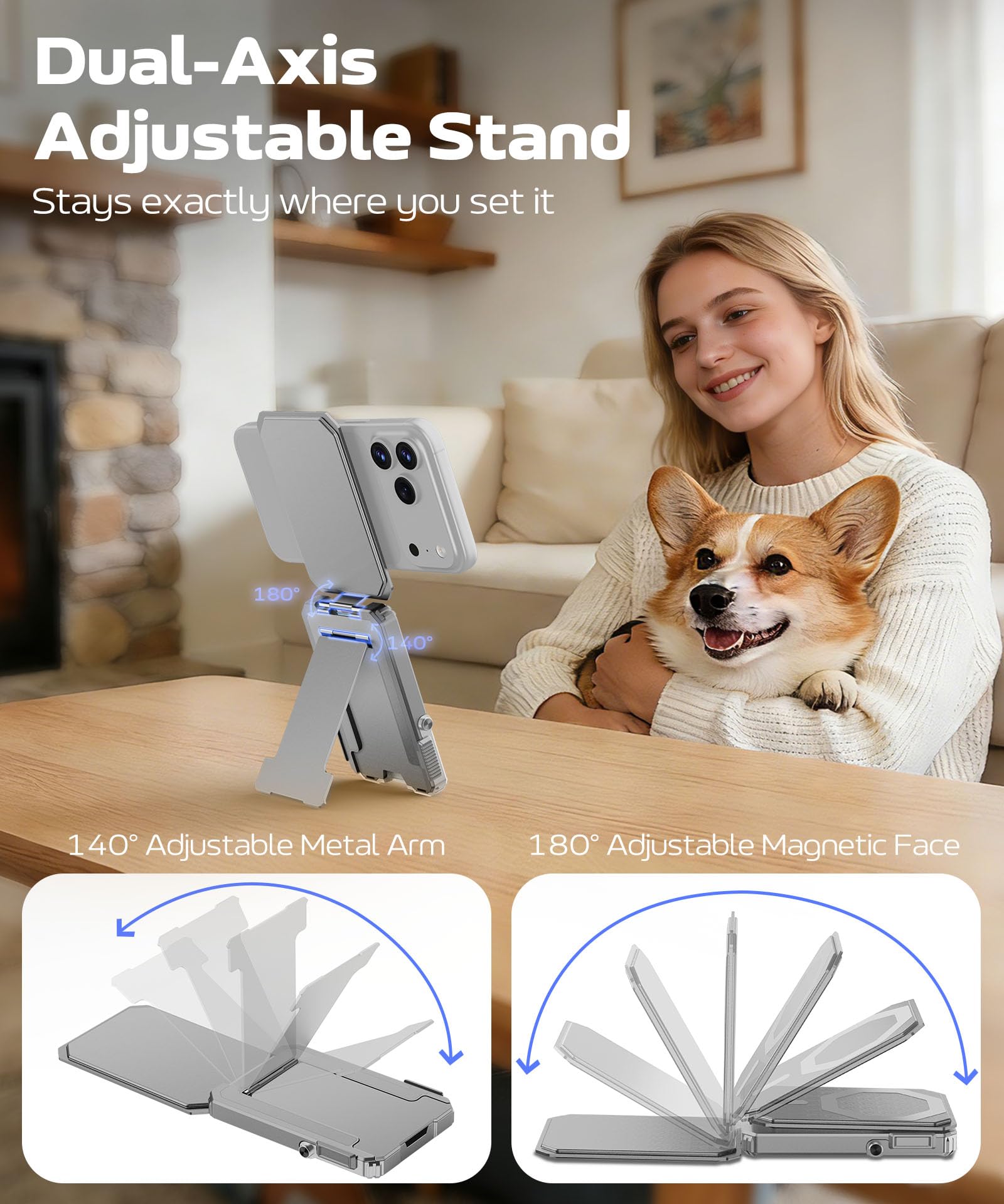 For MagSafe Wallet Stand, Magnetic 4-Card Phone Wallet, Gray