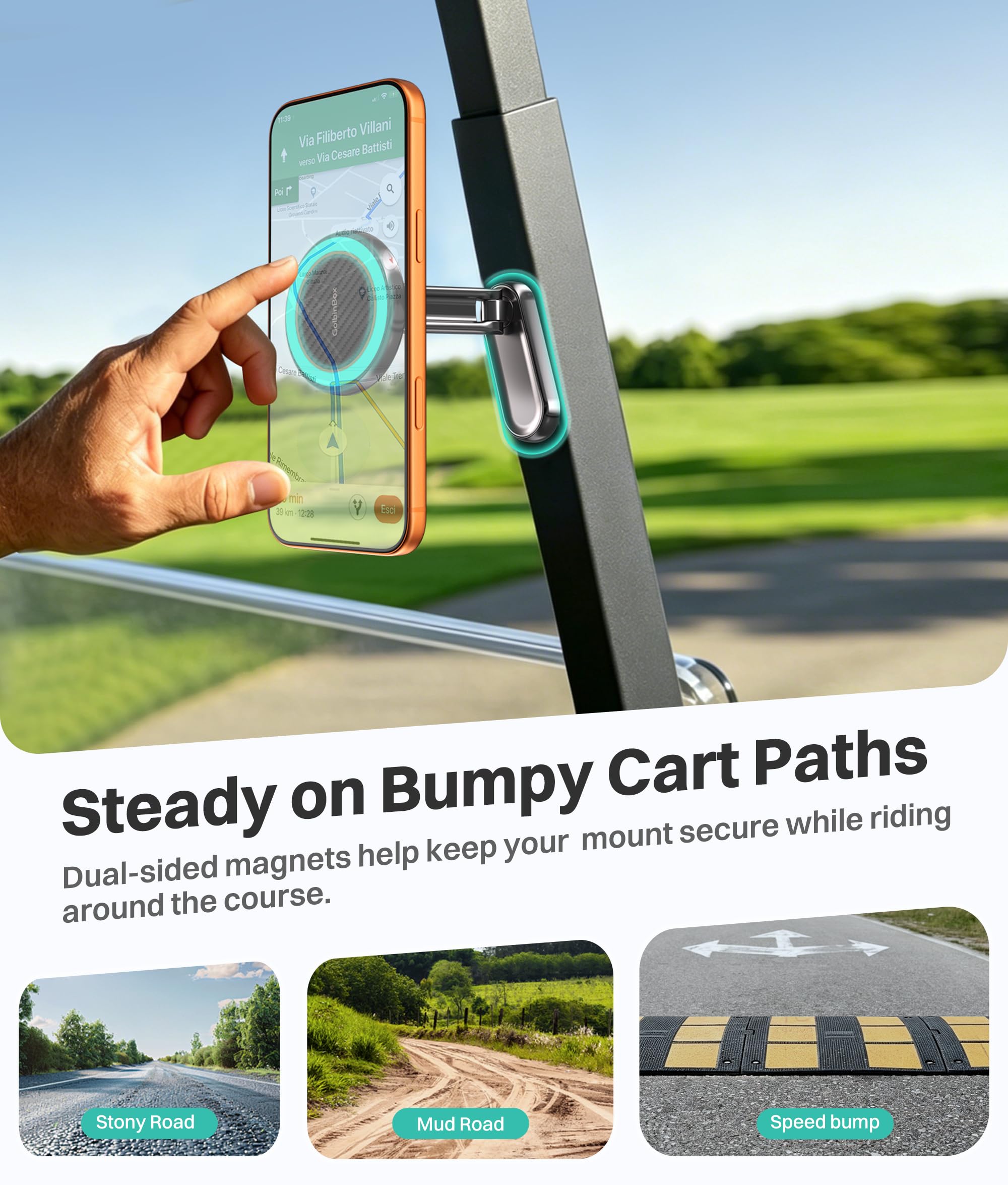 Magnetic Golf Cart Phone Holder 360 Spin, Fit for iPhone/Samsung