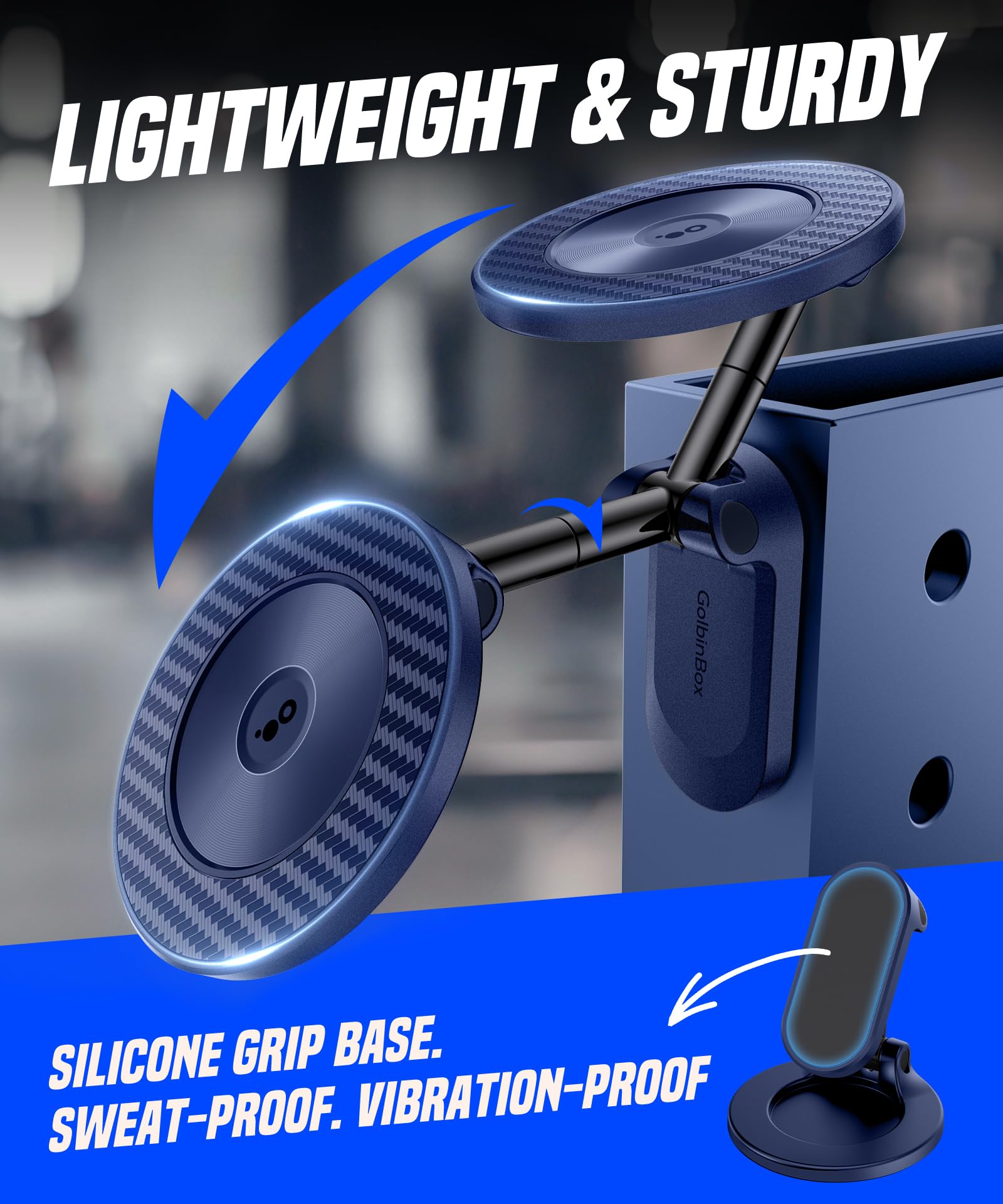 GolbinBox All Metal Dual Magnetic Gym Phone Holder for MagSafe, Blue