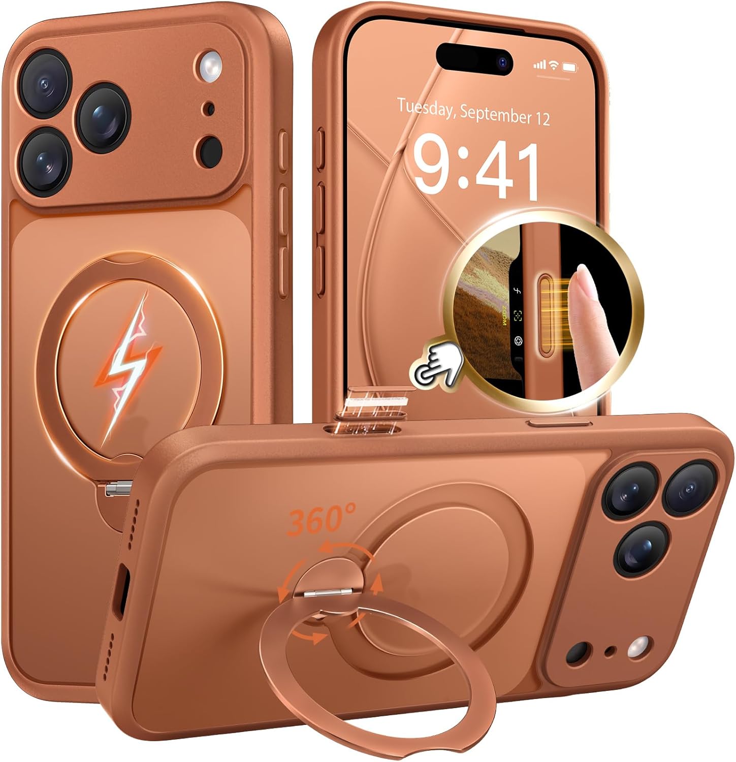 iPhone 17 Pro Max Case with 360° Spin Magnetic Stand