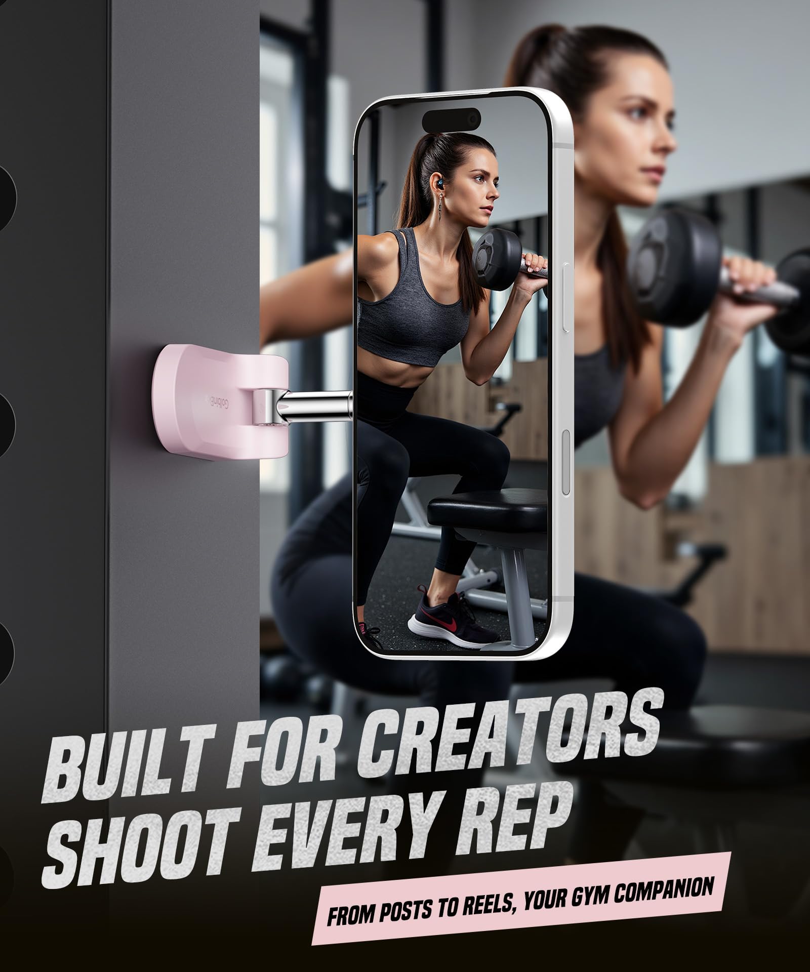 All Metal Dual Magnetic Gym Phone Holder for MagSafe, Pink