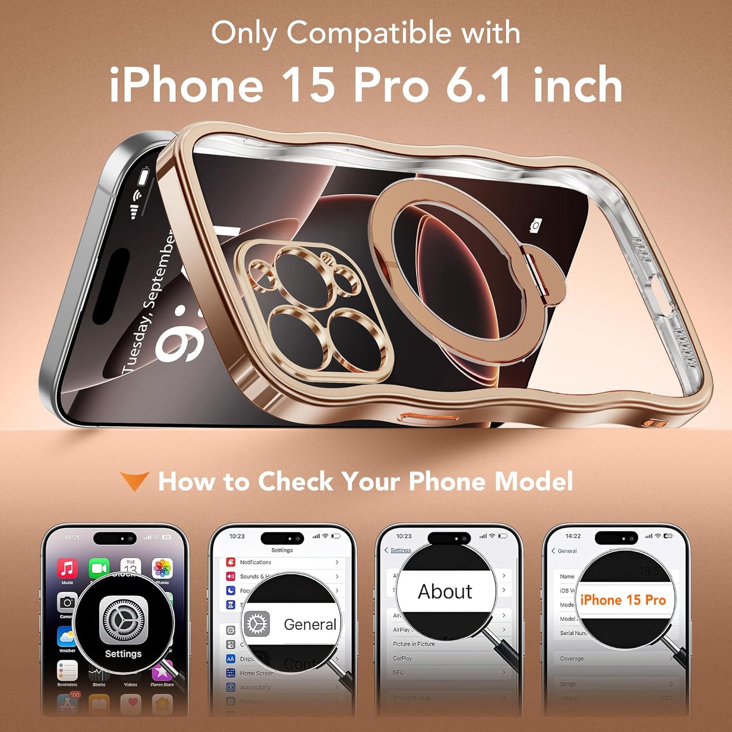 iPhone 15 Pro Case with 360° Spin Magnetic Stand Ring