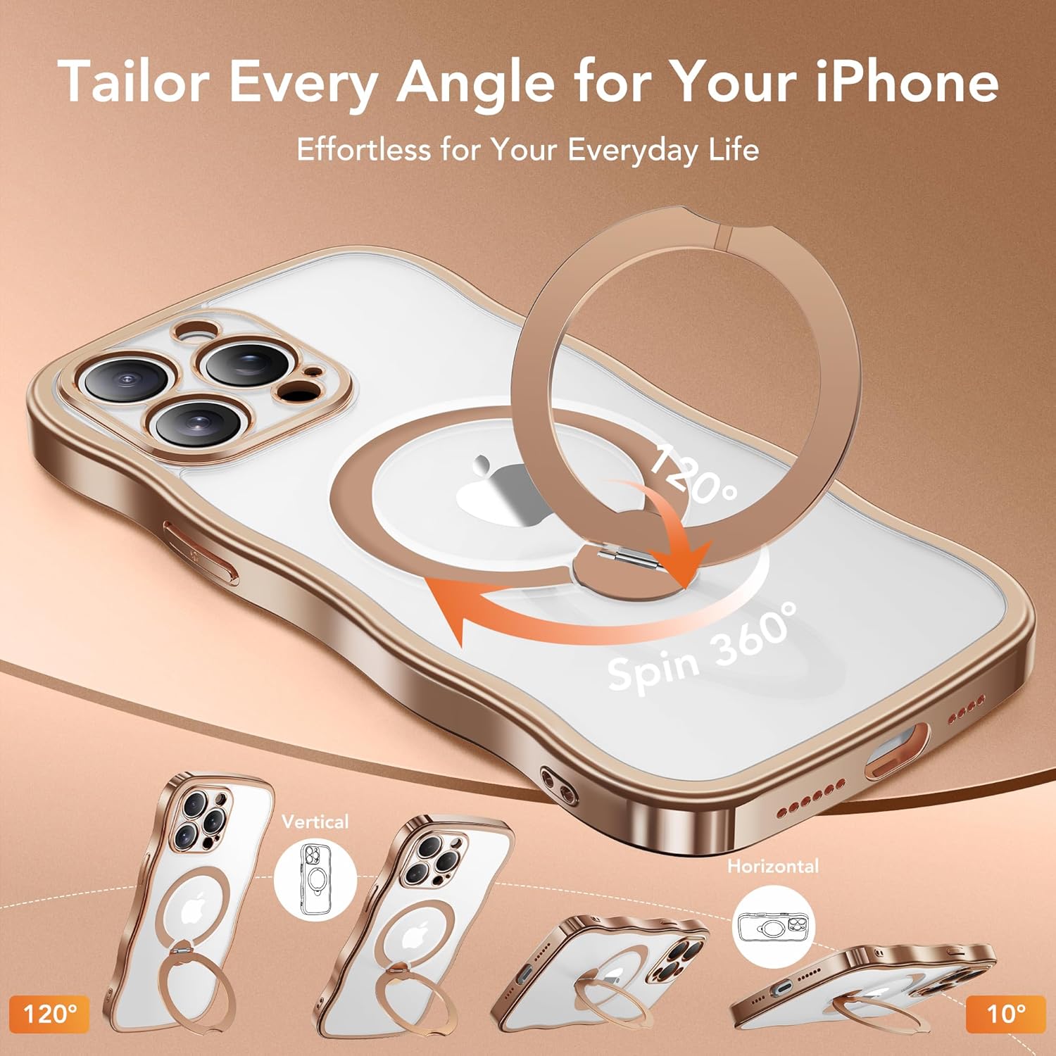 iPhone 15 Pro Max Case with 360° Spin Magnetic Stand Ring