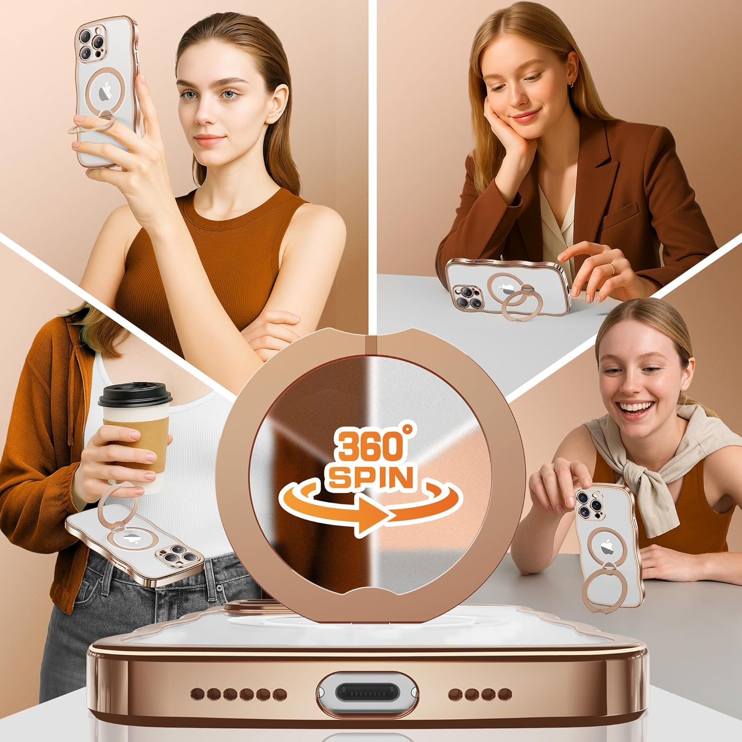 iPhone 15 Pro Case with 360° Spin Magnetic Stand Ring