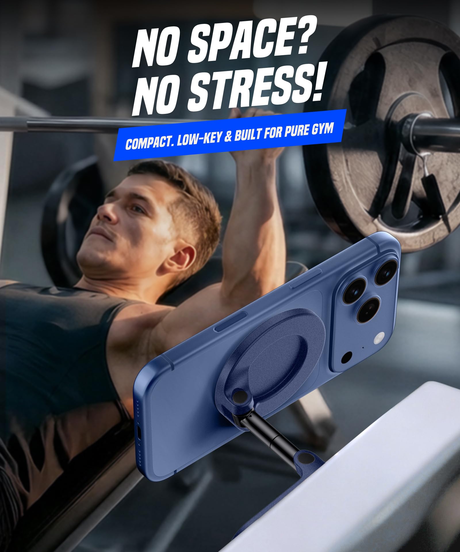 GolbinBox All Metal Dual Magnetic Gym Phone Holder for MagSafe, Blue