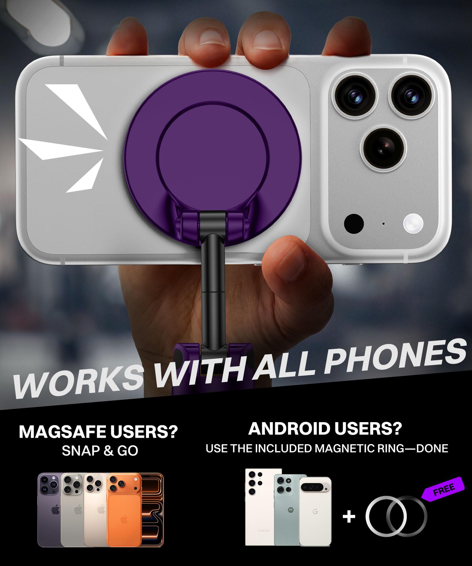 All Metal Dual Magnetic Gym Phone Holder for MagSafe, Purple