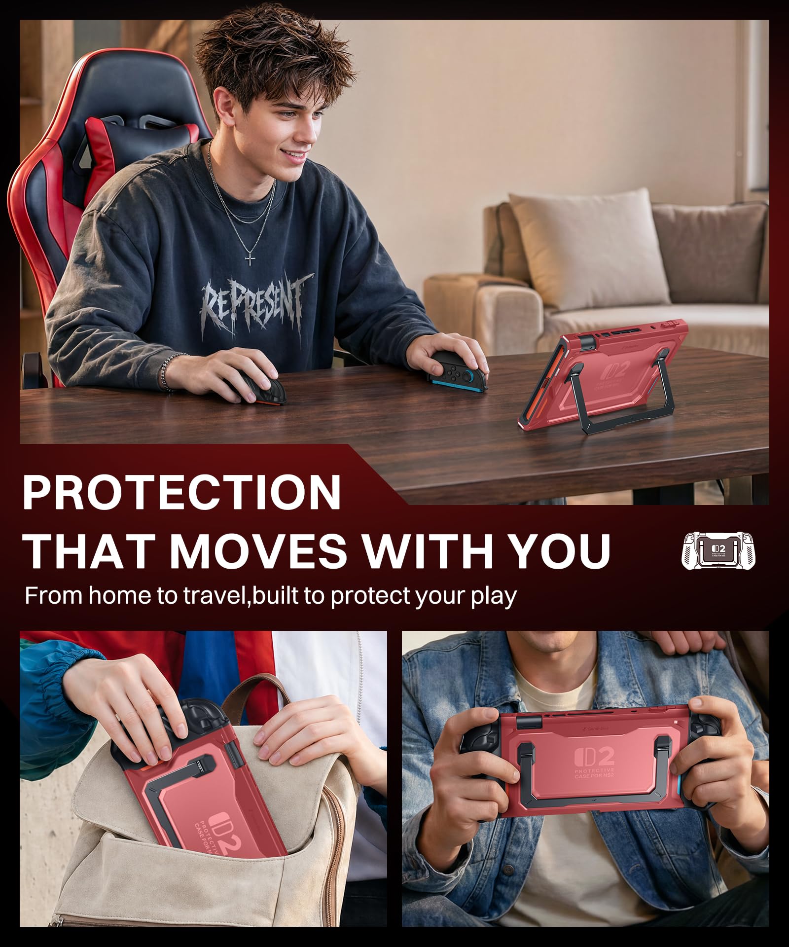 GolbinBox Hard Shell Case for Nintendo Switch 2 with Kickstand, Red