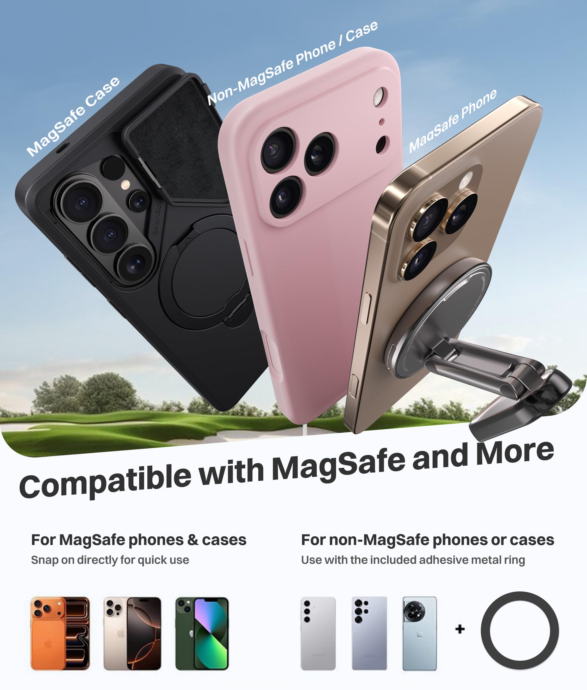 Magnetic Golf Cart Phone Holder 360 Spin, Fit for iPhone/Samsung