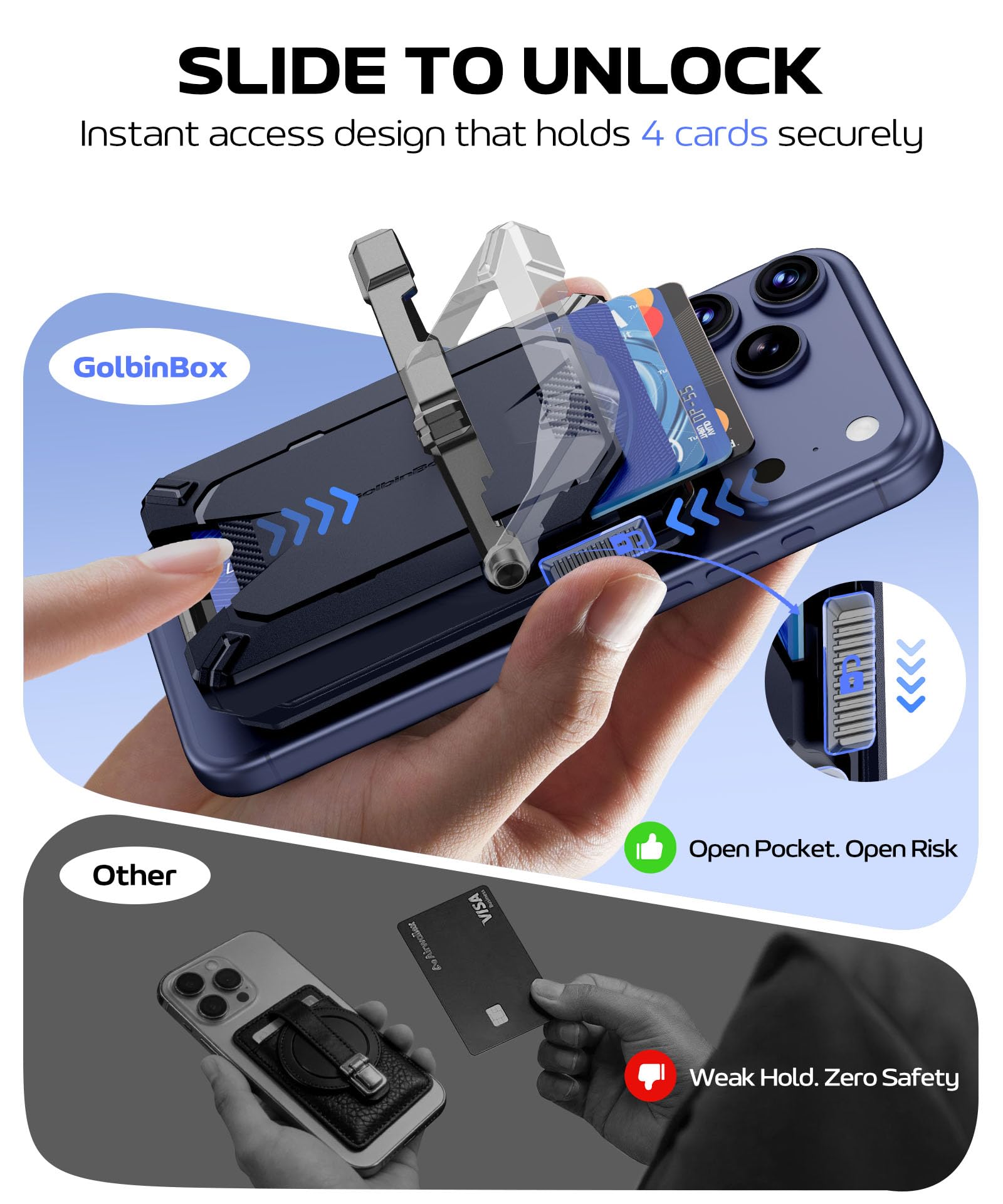 For MagSafe Wallet Stand, Magnetic 4-Card Phone Wallet, Blue