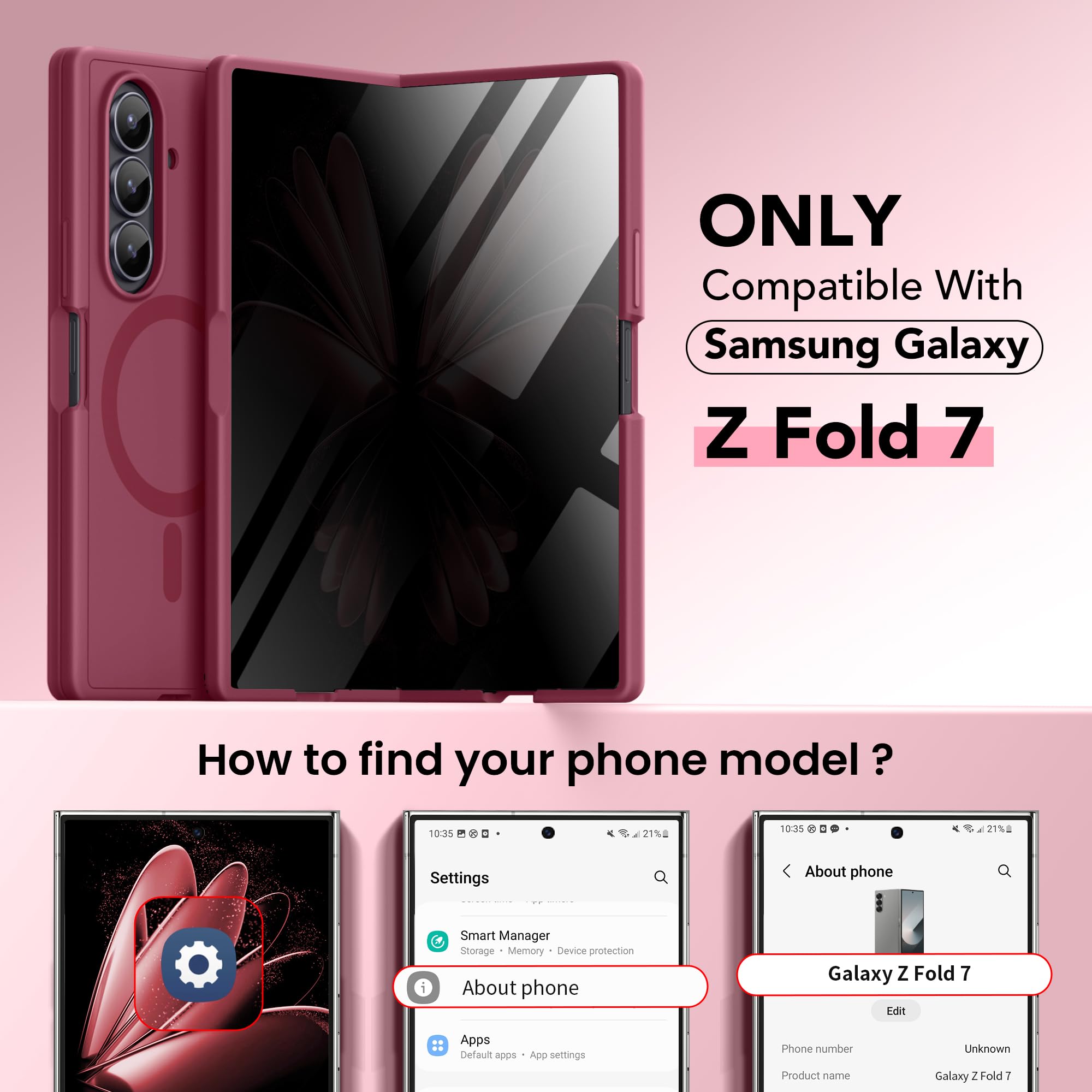 Samsung Galaxy Z Fold 7 Case with Privacy Screen Protector
