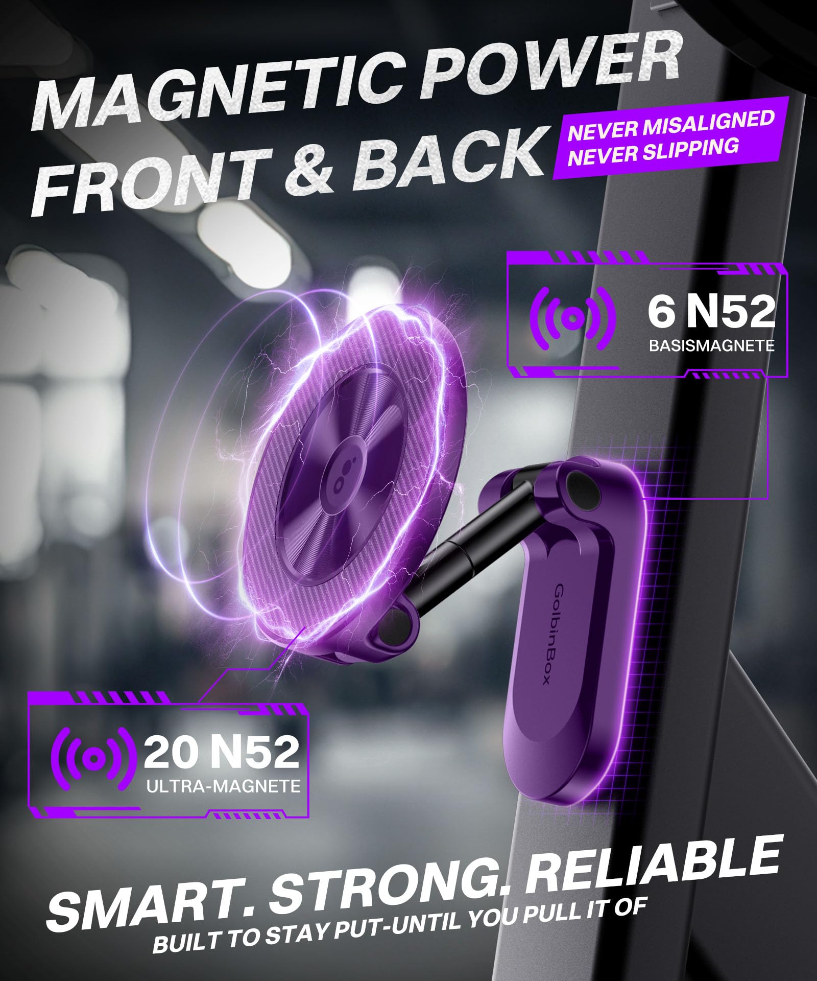 All Metal Dual Magnetic Gym Phone Holder for MagSafe, Purple