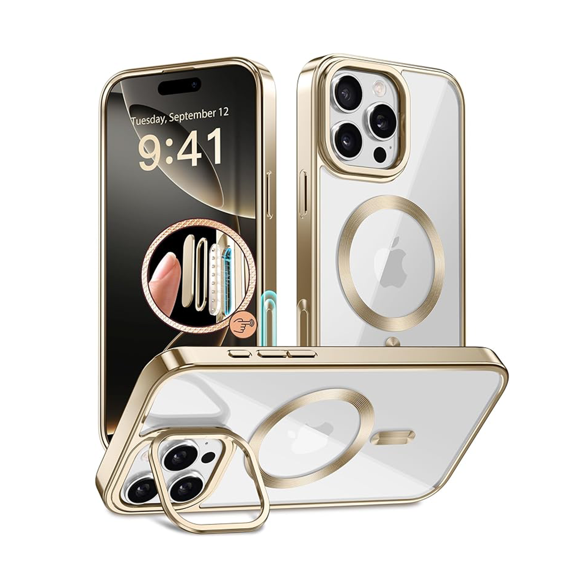 GolbinBox Magnetic for iPhone 16 Pro Max Case Built-in Camera Stash Stand