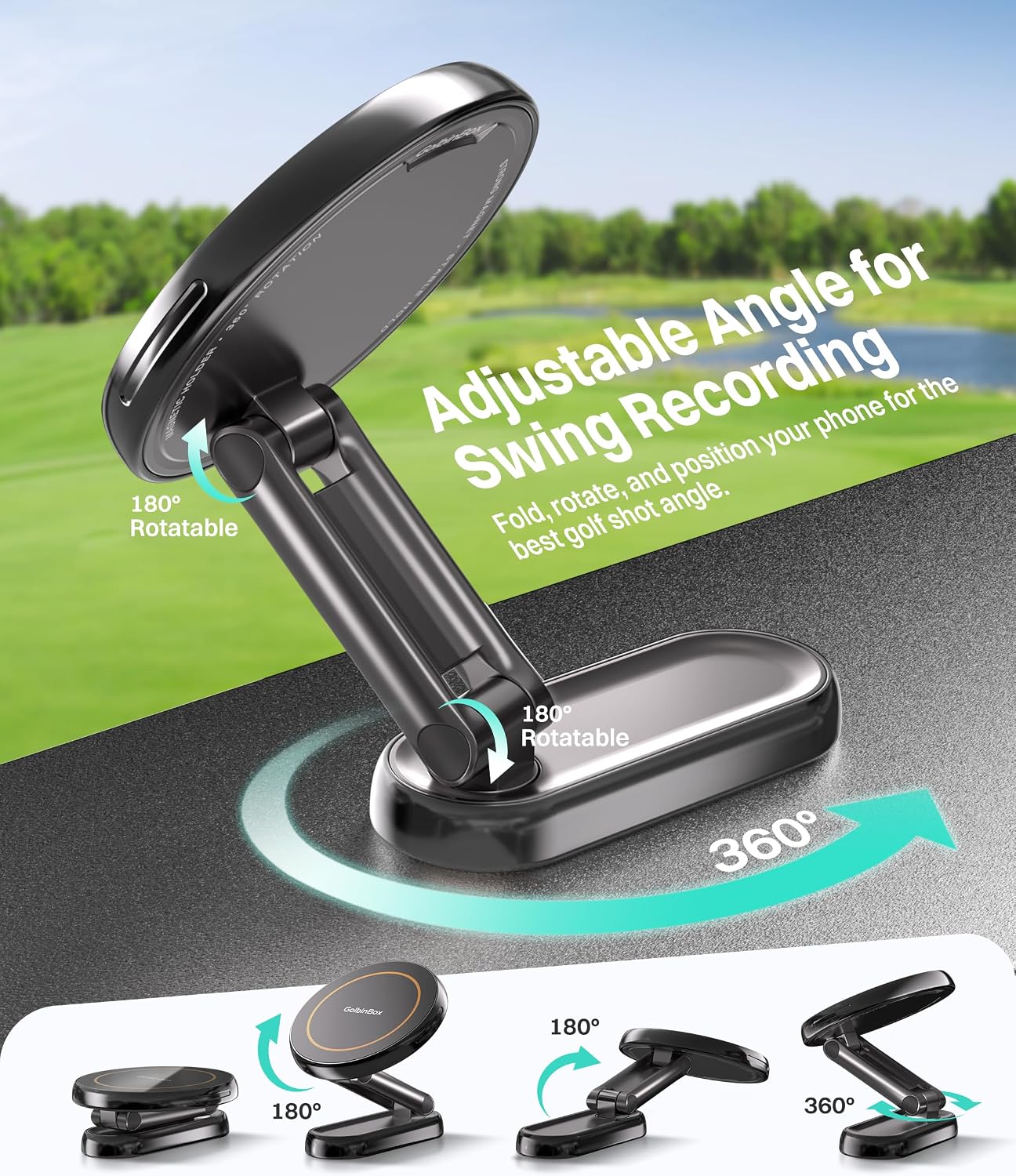 Magnetic Golf Cart Phone Holder 360 Spin, Fit for iPhone/Samsung