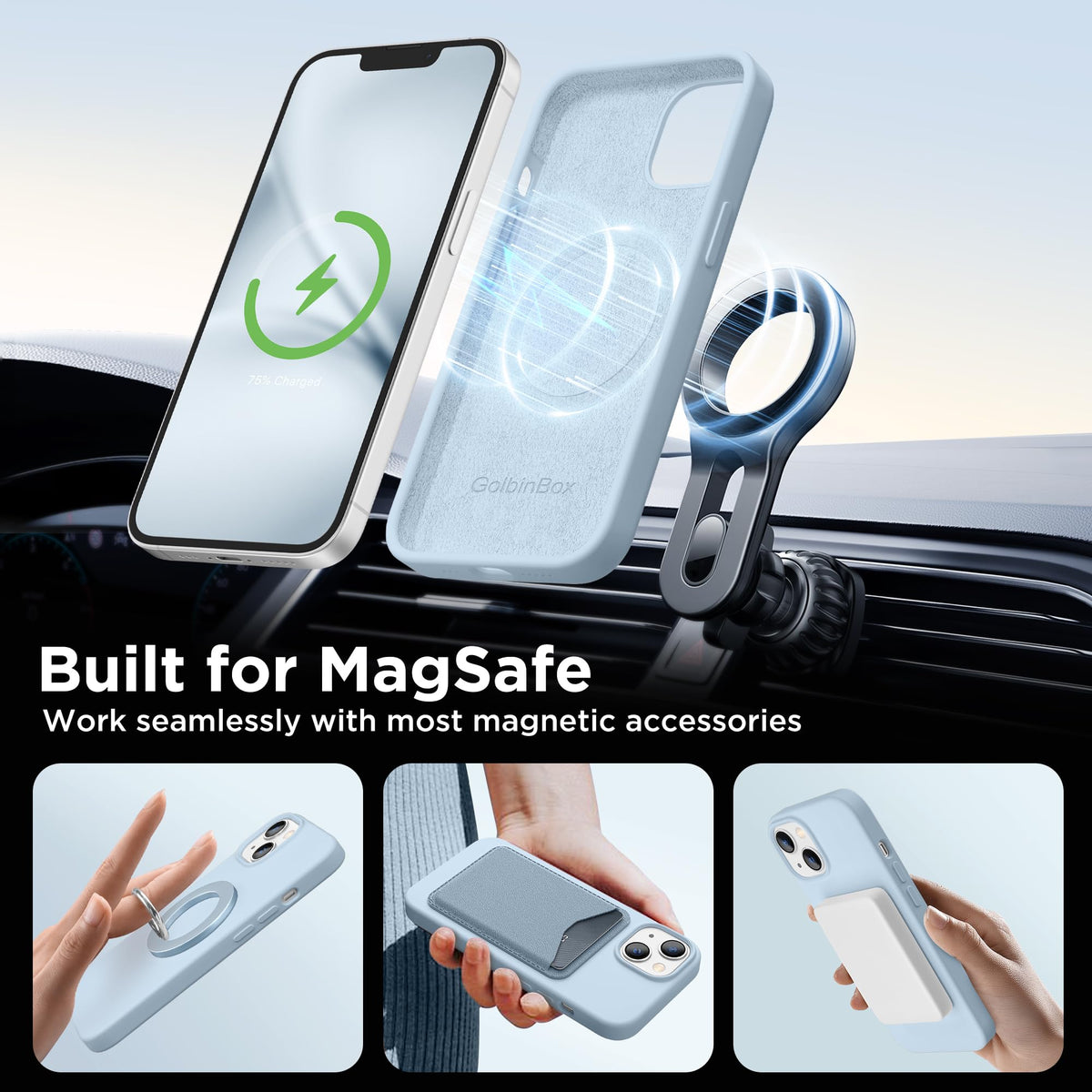 GolbinBox Magnetic for iPhone 15 Case, Silicone Cover, Blue