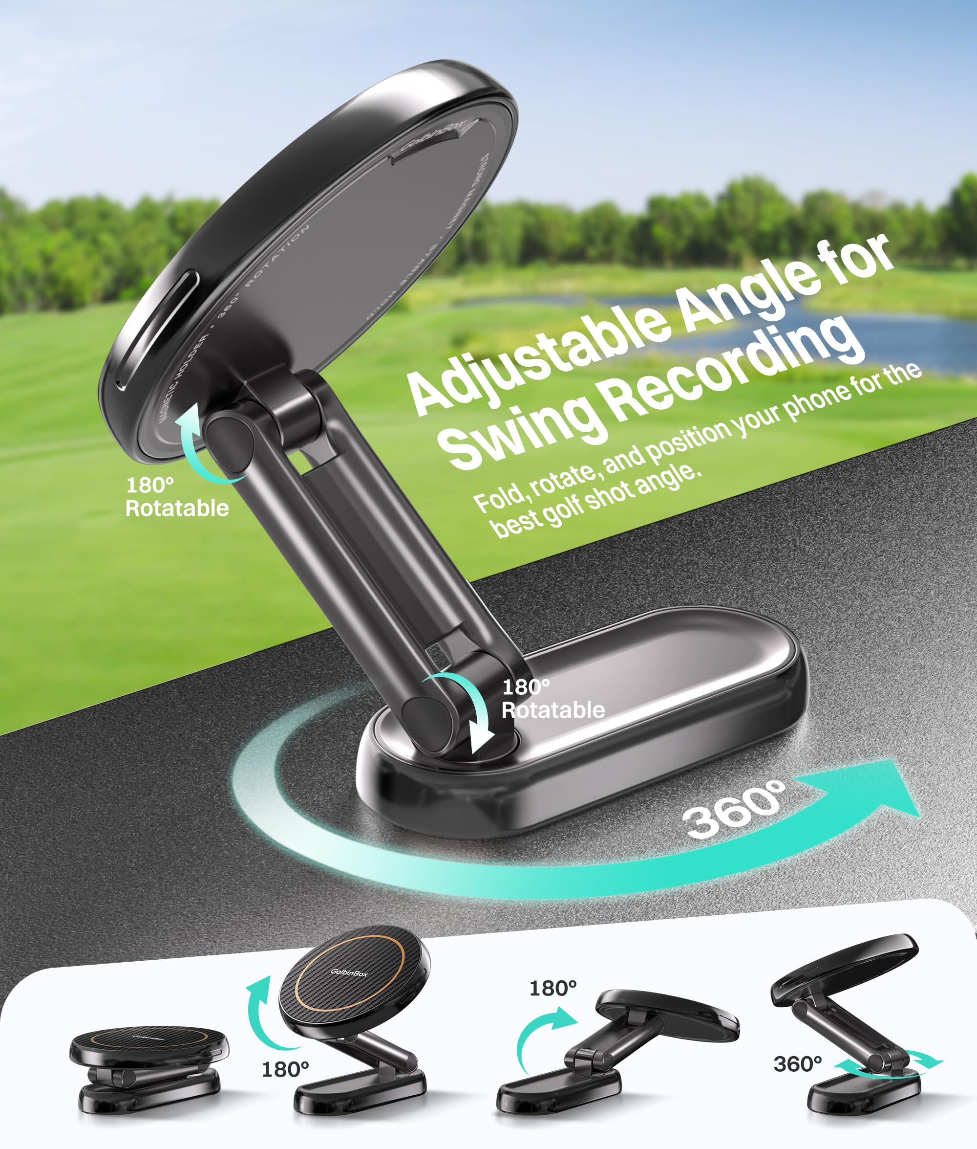 Magnetic Golf Cart Phone Holder 360 Spin, Fit for iPhone/Samsung