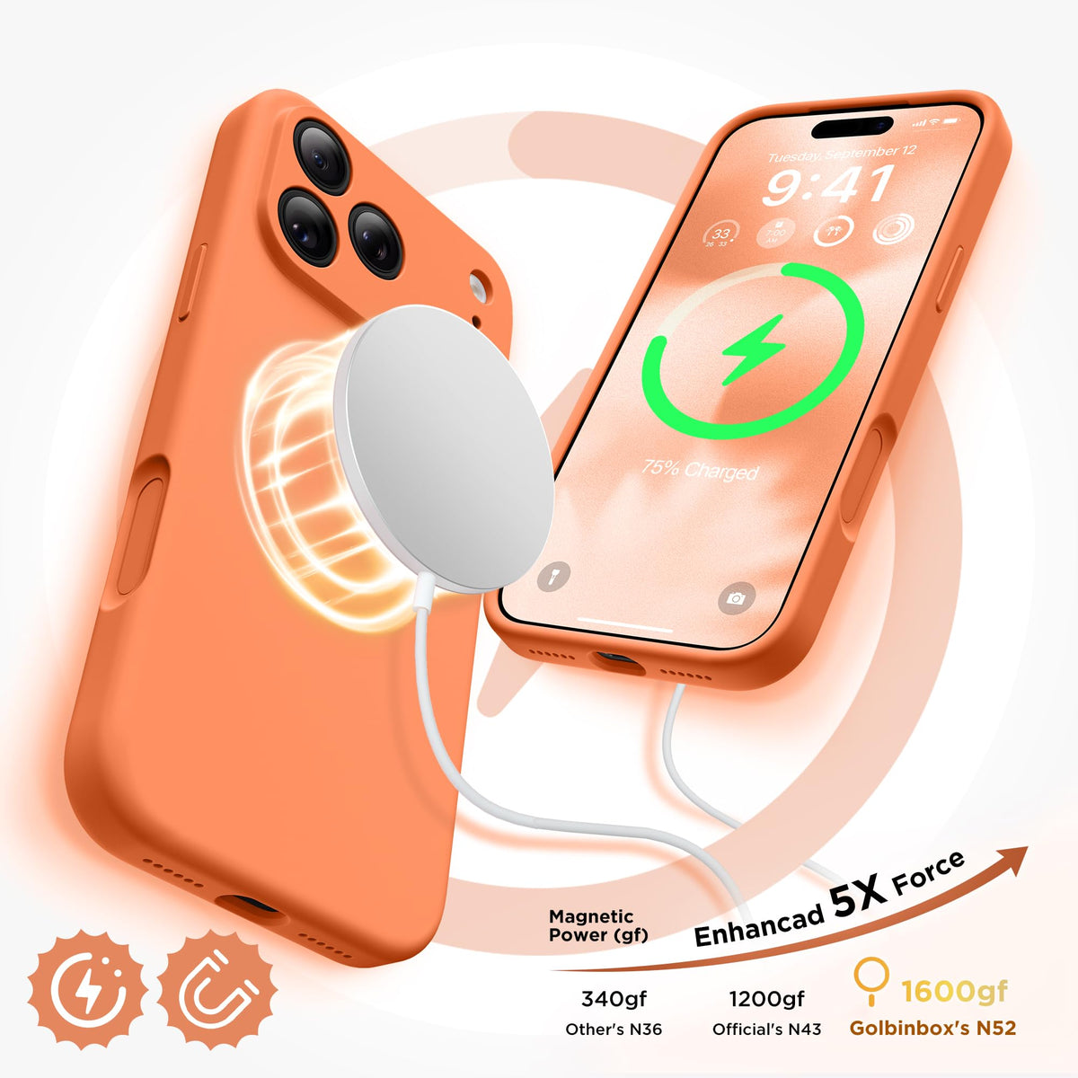 GolbinBox Magnetic for iPhone 18 Pro Case, Dusty Orange