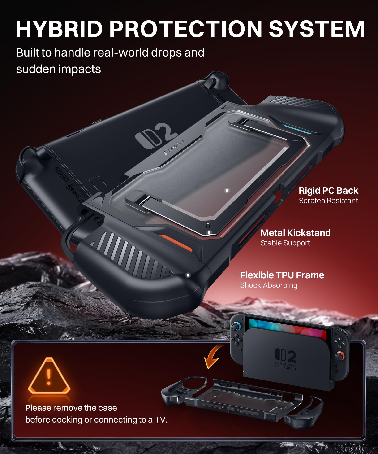 GolbinBox Hard Shell Case for Nintendo Switch 2 with Kickstand, Black