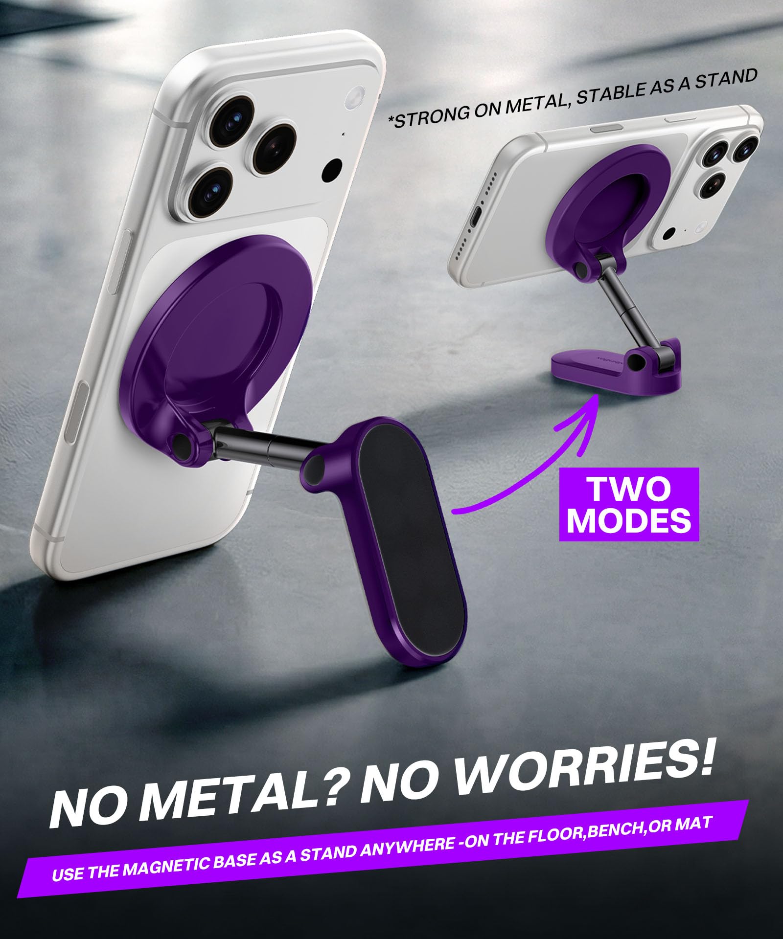 All Metal Dual Magnetic Gym Phone Holder for MagSafe, Purple