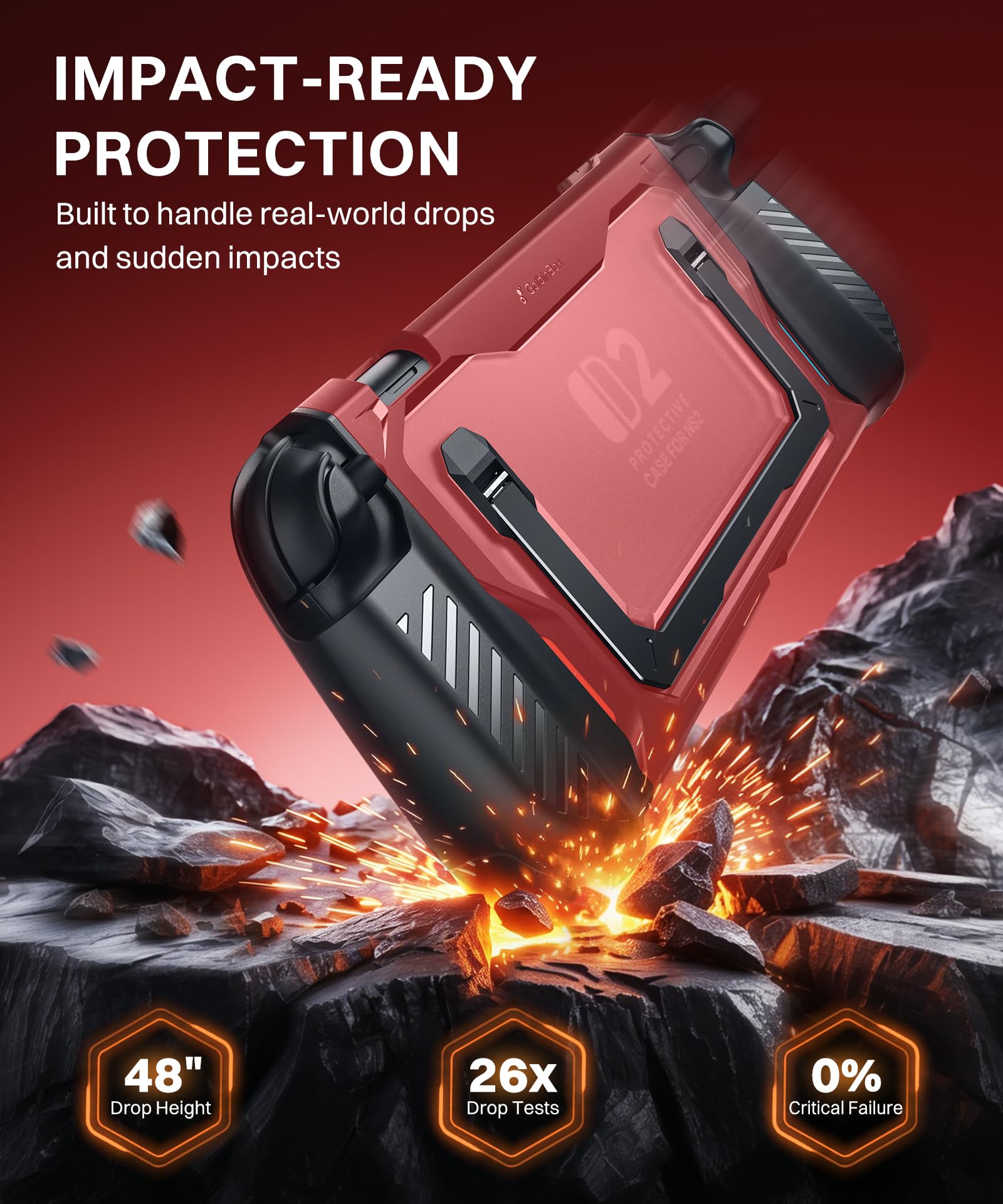 GolbinBox Hard Shell Case for Nintendo Switch 2 with Kickstand, Red