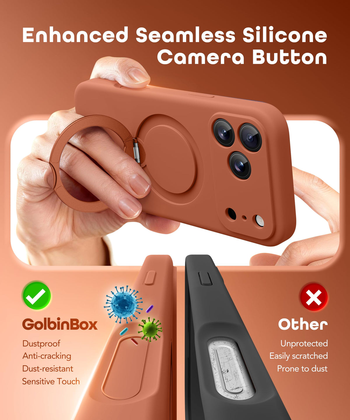 GolbinBox for iPhone 18 Pro Max Case with Stand, Orange