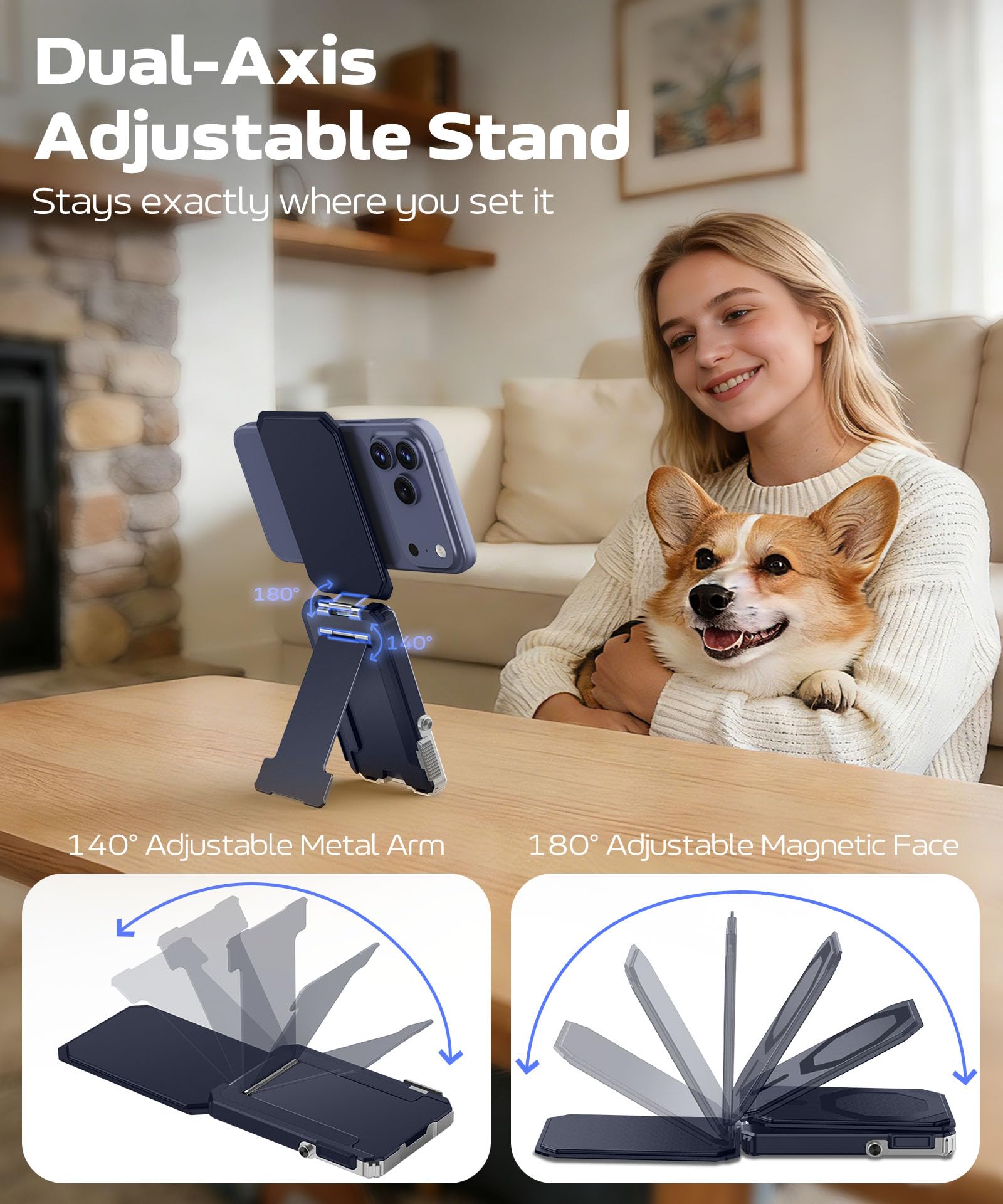 For MagSafe Wallet Stand, Magnetic 4-Card Phone Wallet, Blue