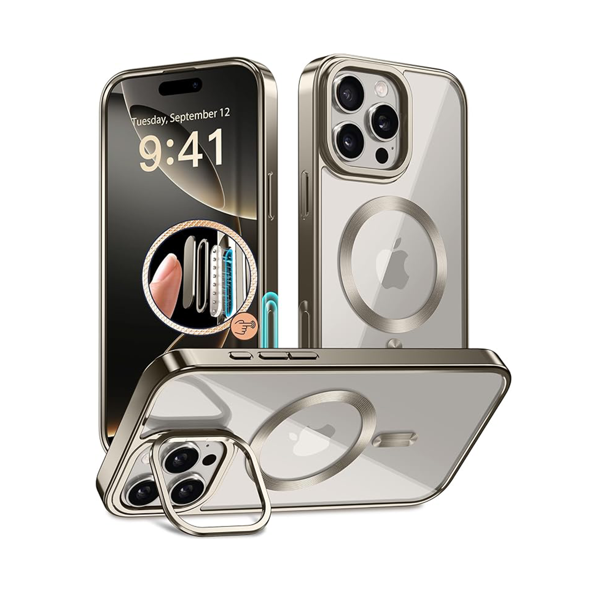 GolbinBox Magnetic for iPhone 16 Pro Max Case Built-in Camera Stash Stand