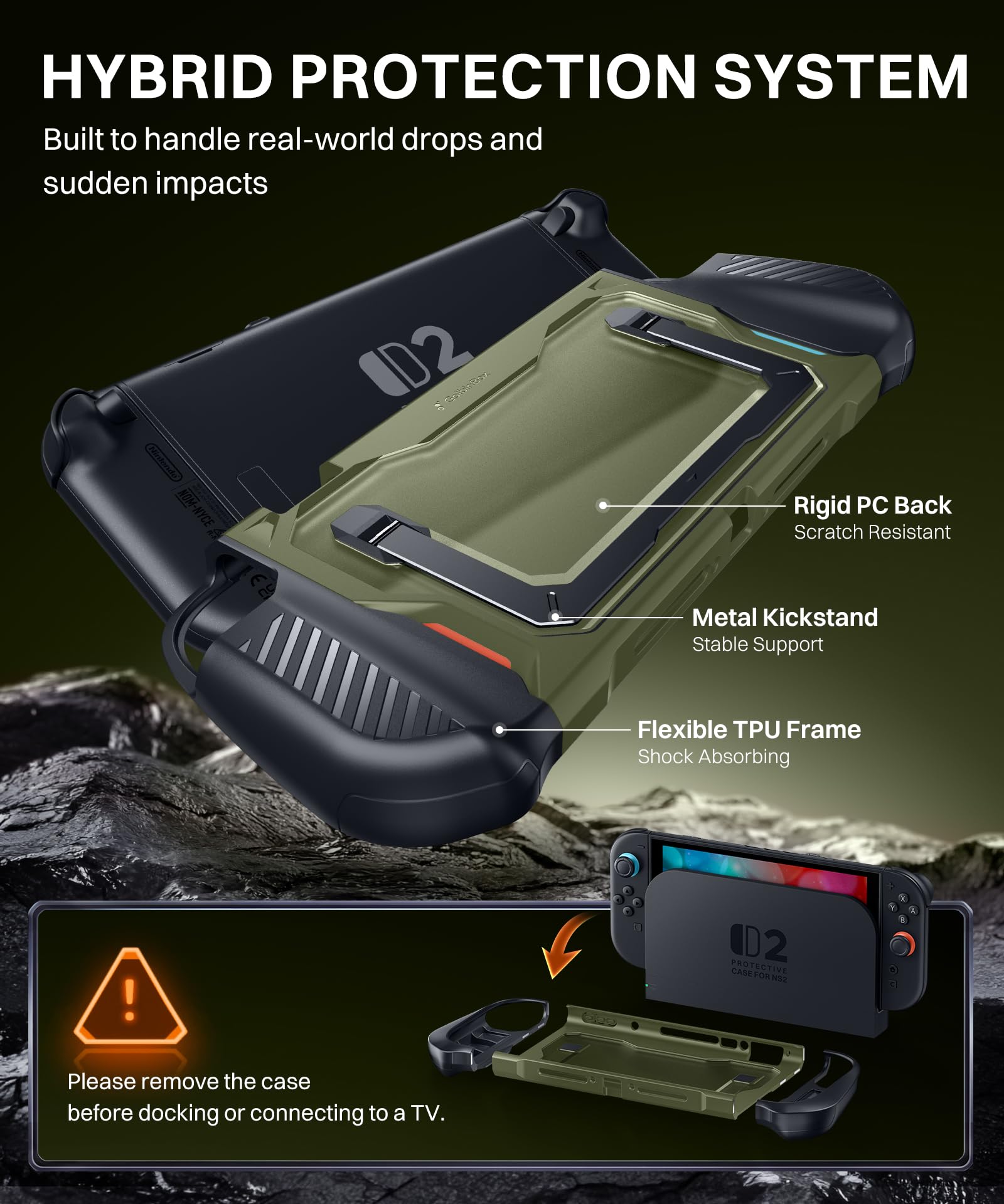 GolbinBox Hard Shell Case for Nintendo Switch 2 with Kickstand, Green