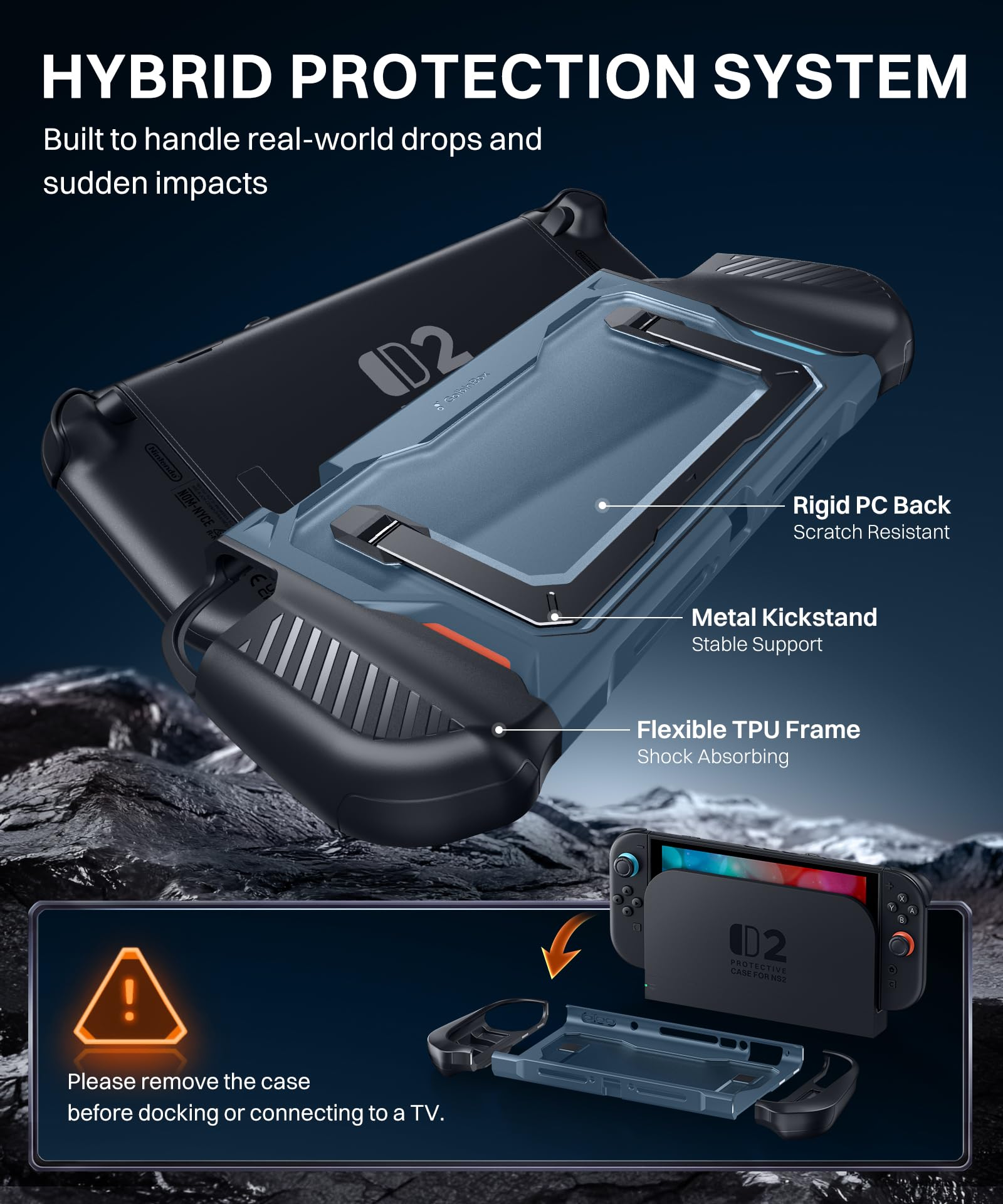 GolbinBox Hard Shell Case for Nintendo Switch 2 with Kickstand, Blue