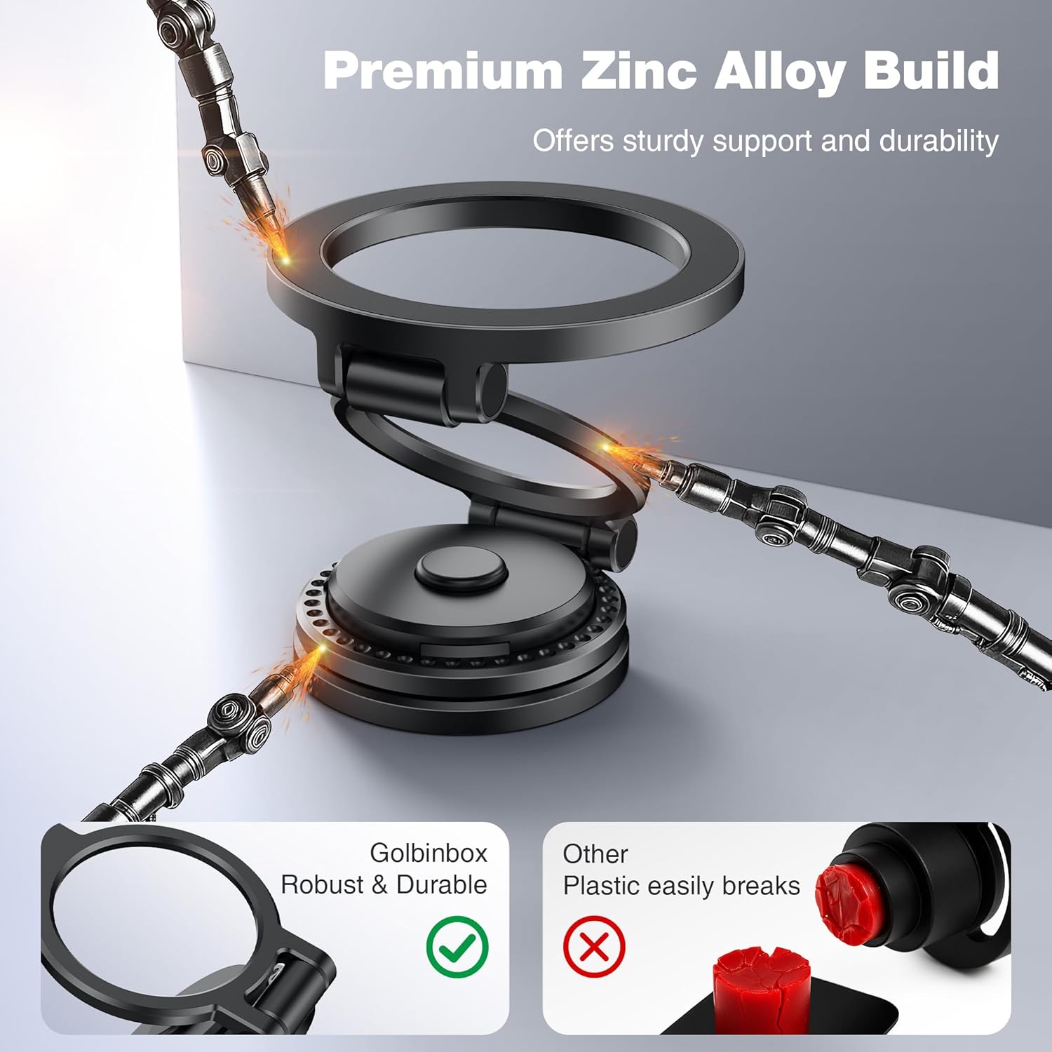 MagSafe Car Mount, Metal Design, Folding 360° Rotation, Cell Phone Holder