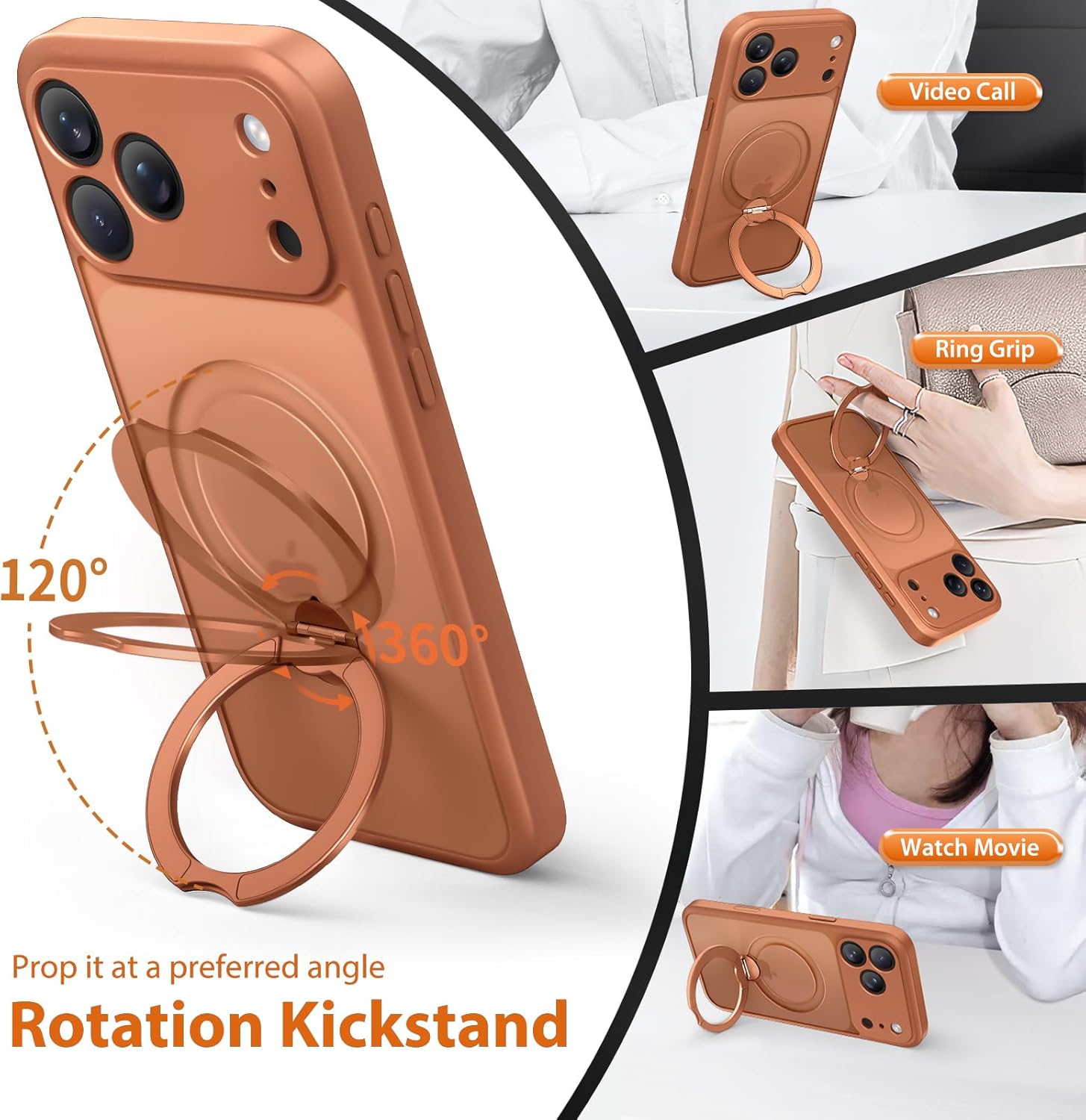 iPhone 17 Pro Max Case with 360° Spin Magnetic Stand