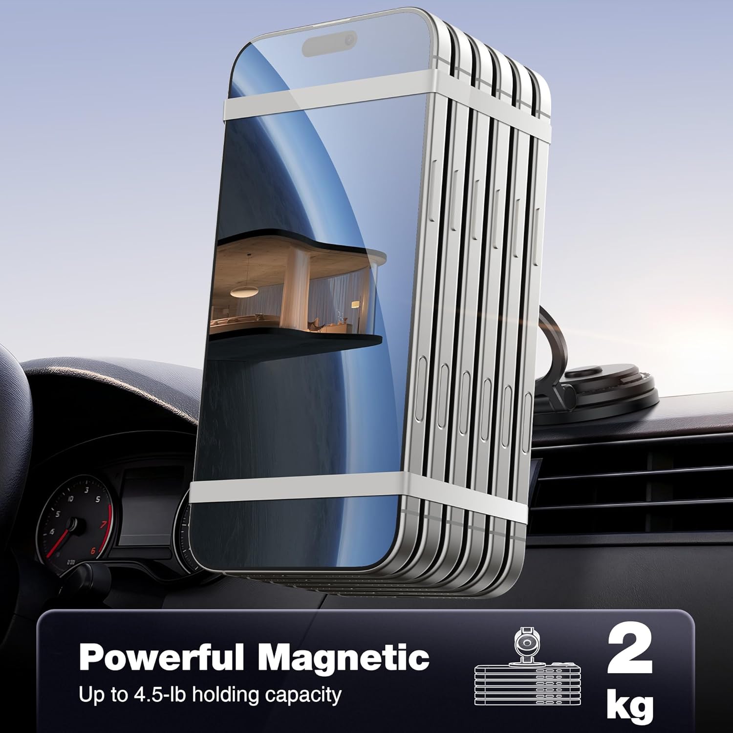 MagSafe Car Mount, Metal Design, Folding 360° Rotation, Cell Phone Holder