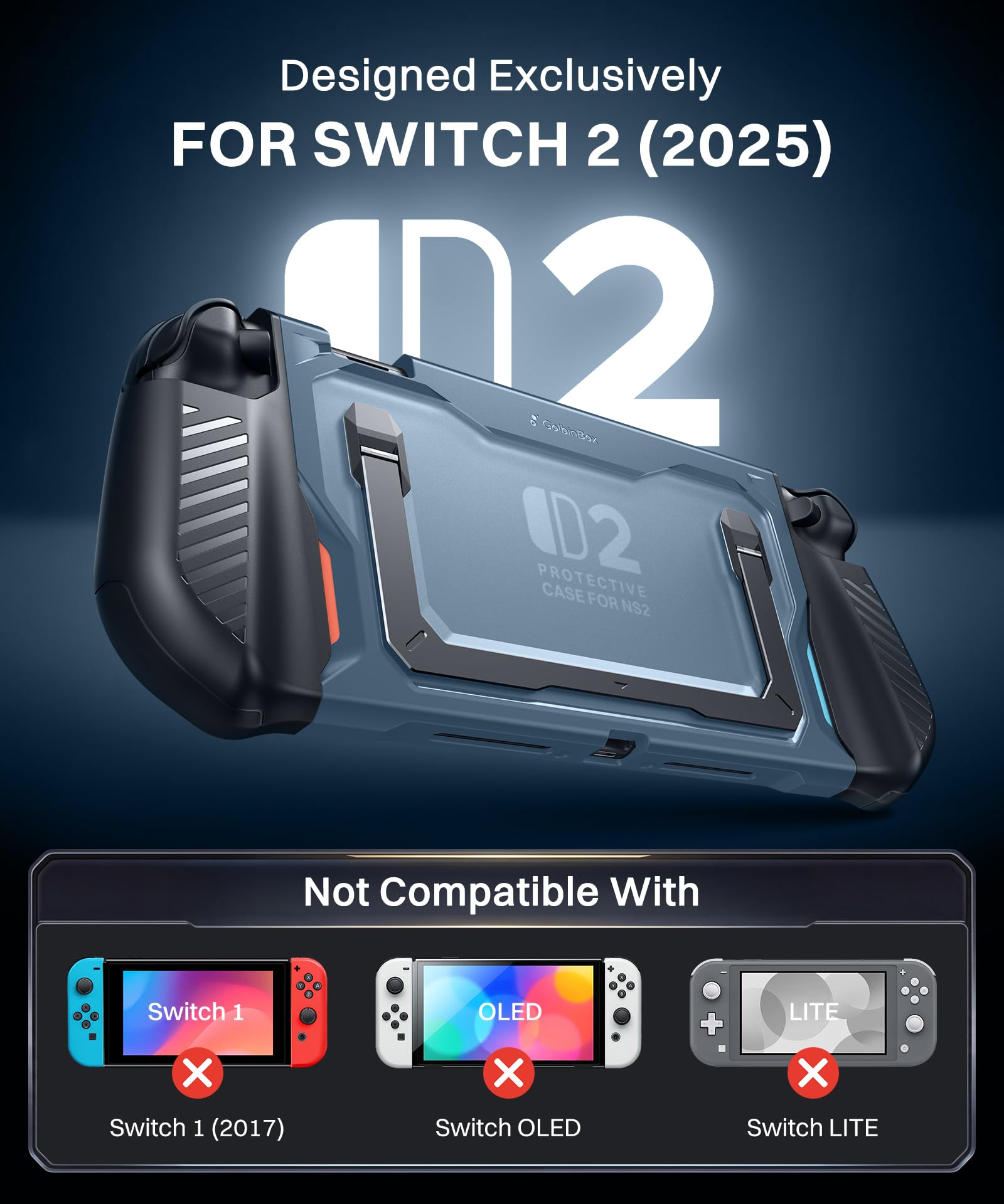 GolbinBox Hard Shell Case for Nintendo Switch 2 with Kickstand, Blue
